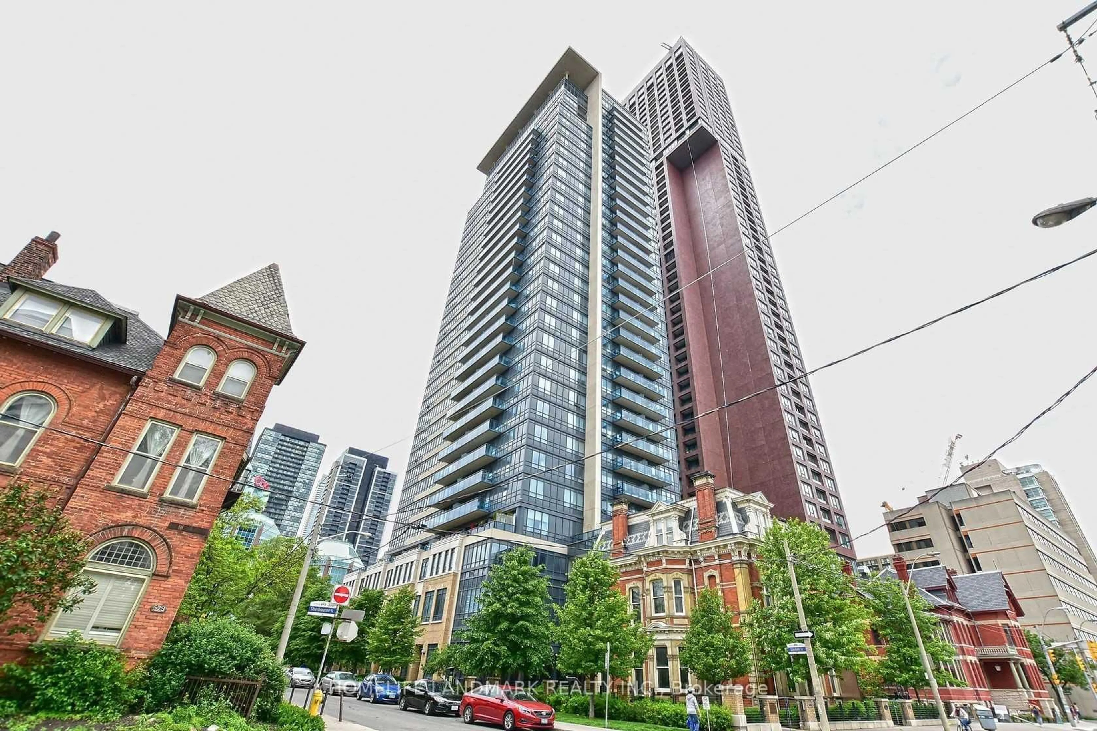 Patio, city buildings view from balcony for 28 Linden St #502, Toronto Ontario M4Y 0A4