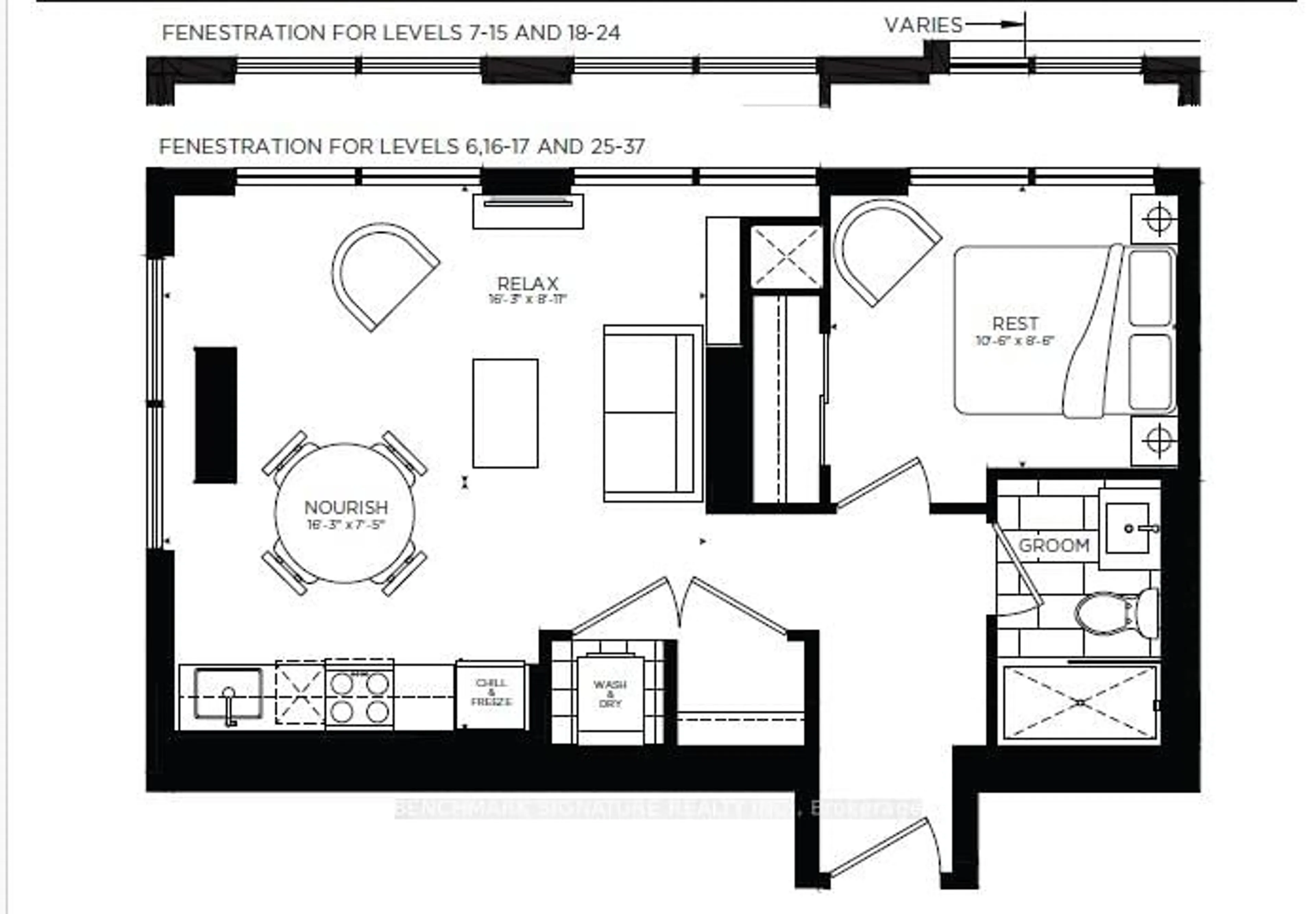 Floor plan for 327 King St #1506, Toronto Ontario M5V 0W7