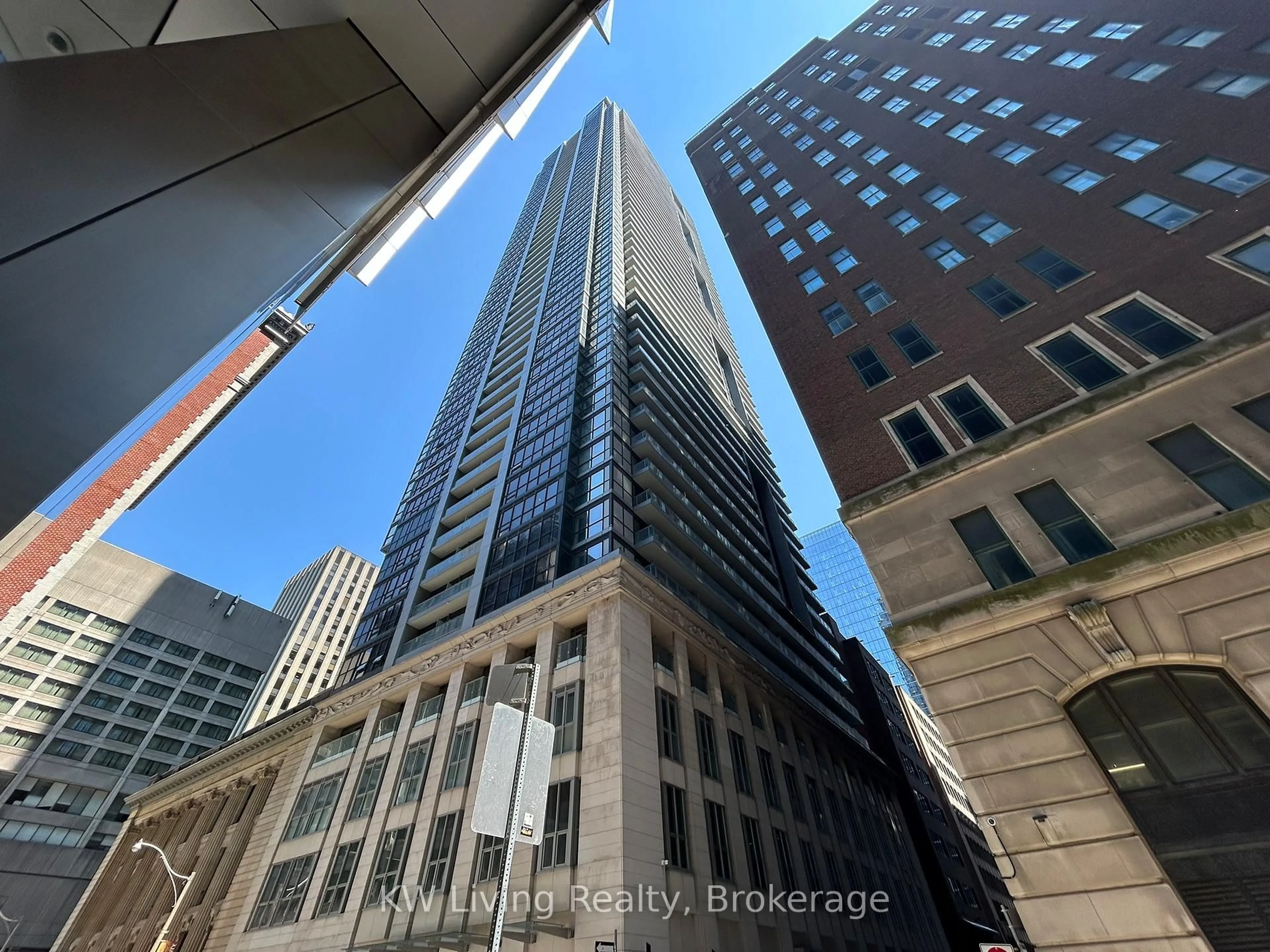 A pic from outside/outdoor area/front of a property/back of a property/a pic from drone, city buildings view from balcony for 70 Temperance St #2708, Toronto Ontario M5H 0B1
