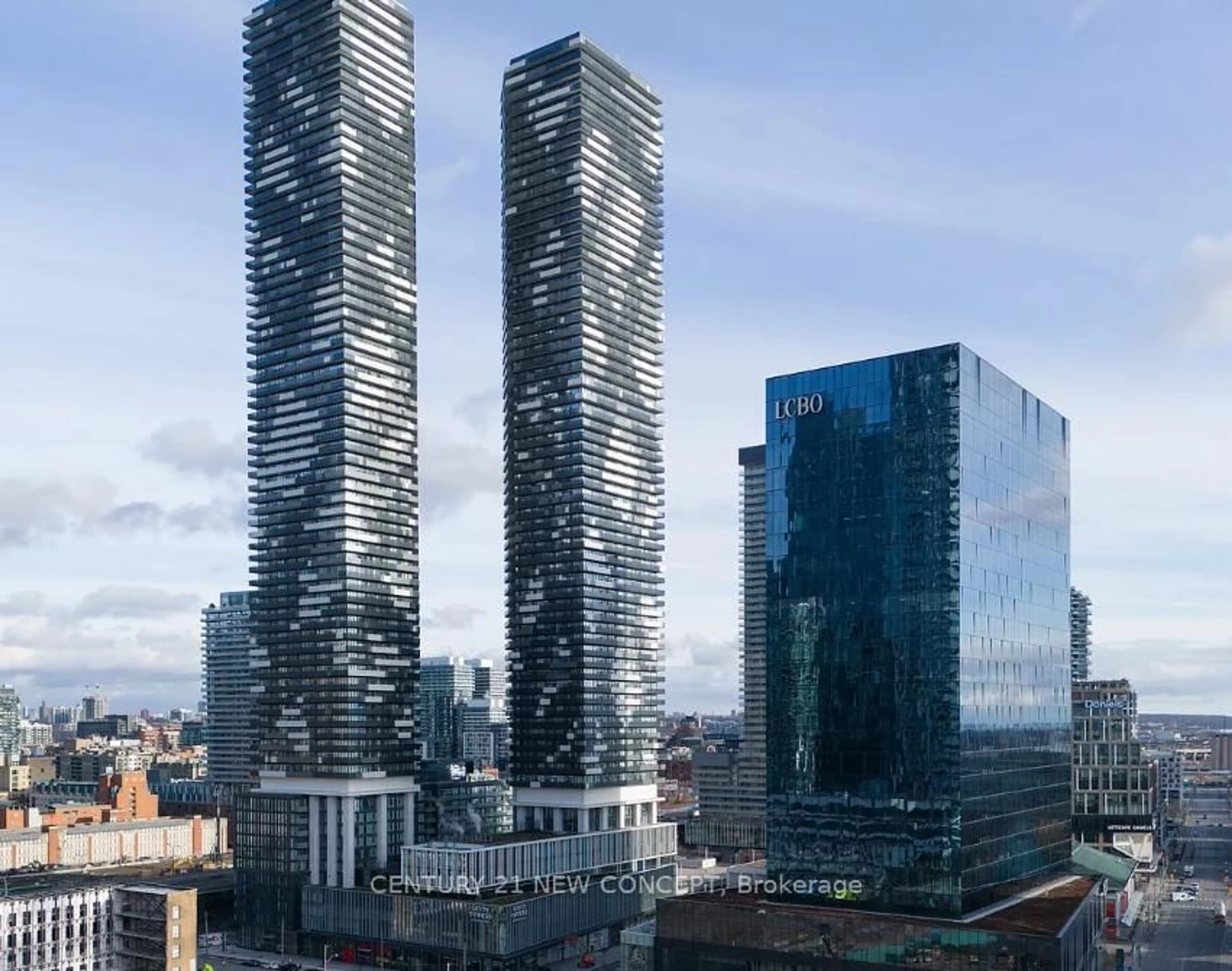 A pic from outside/outdoor area/front of a property/back of a property/a pic from drone, city buildings view from balcony for 55 Cooper St #4112, Toronto Ontario M5E 0G1