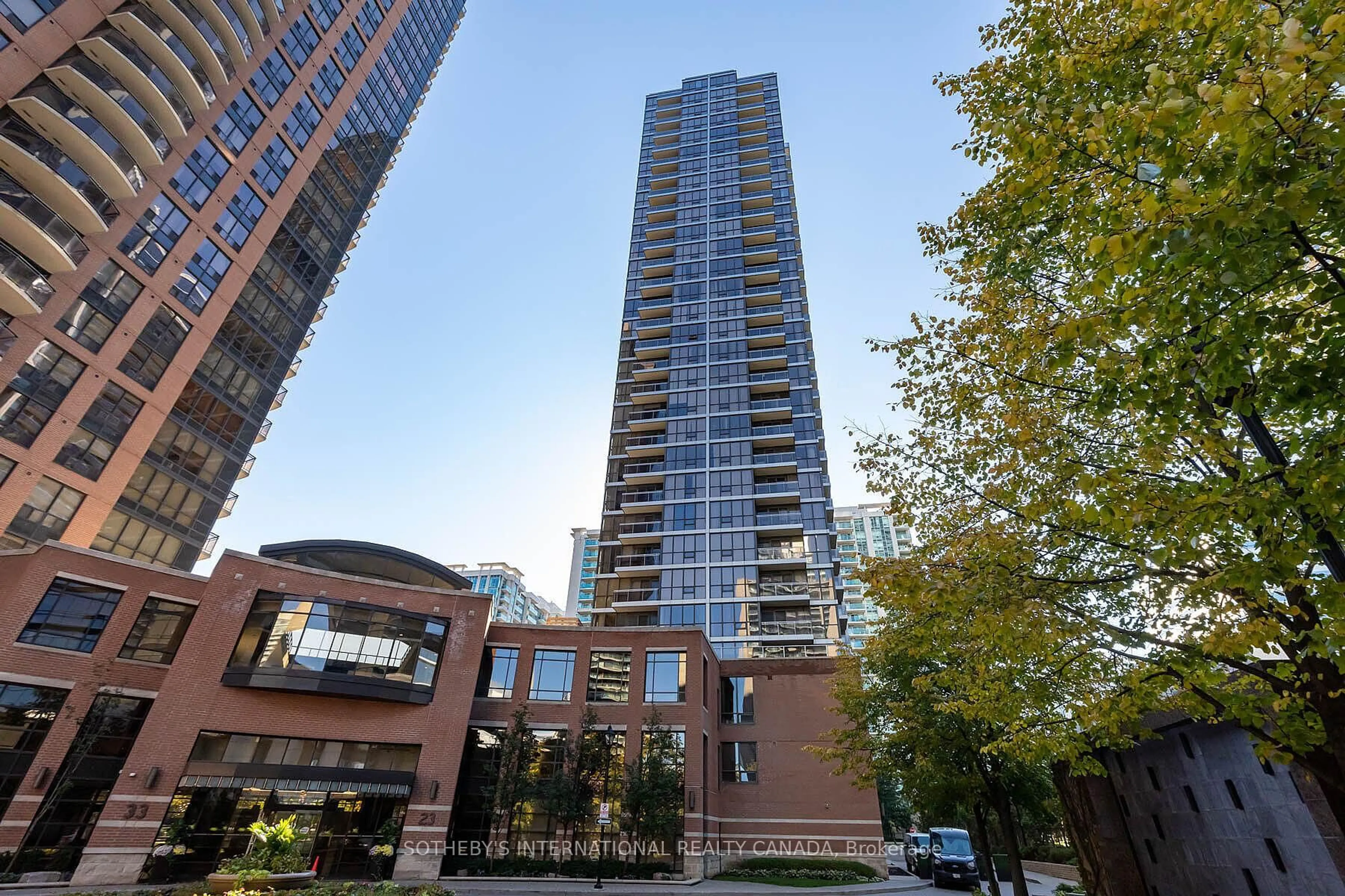 Patio, city buildings view from balcony for 23 Sheppard Ave #2612, Toronto Ontario M2N 0C8