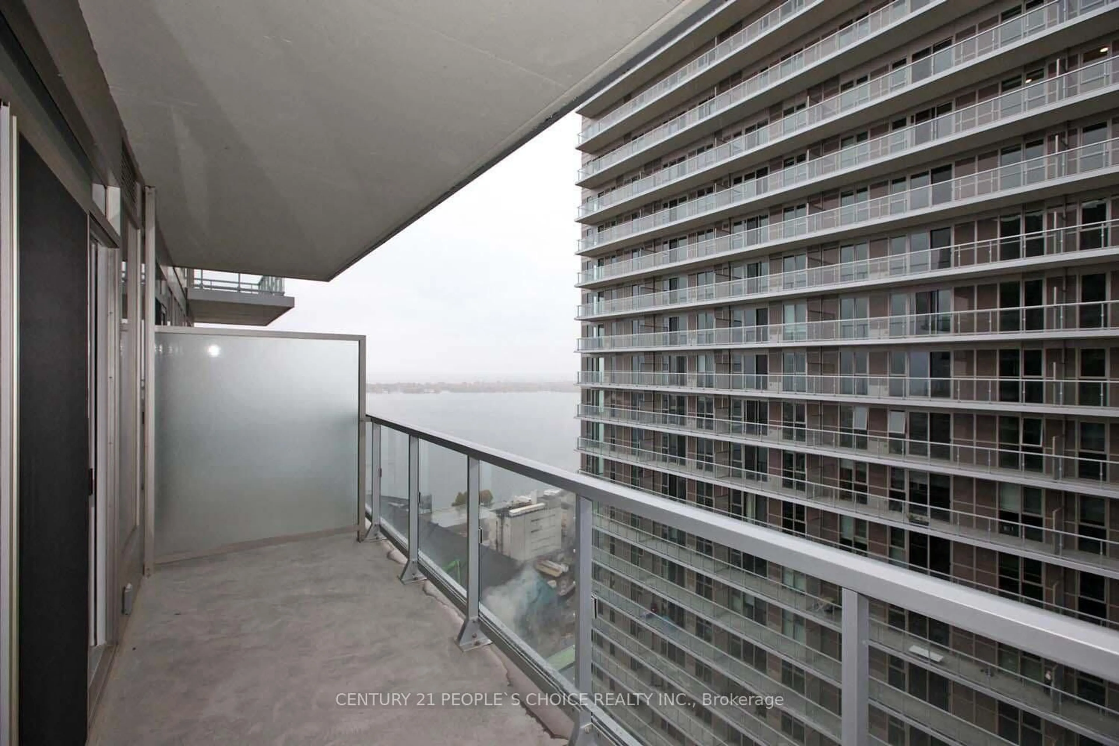 Balcony in the apartment, city buildings view from balcony for 20 Richardson St #3406, Toronto Ontario M5A 4J9