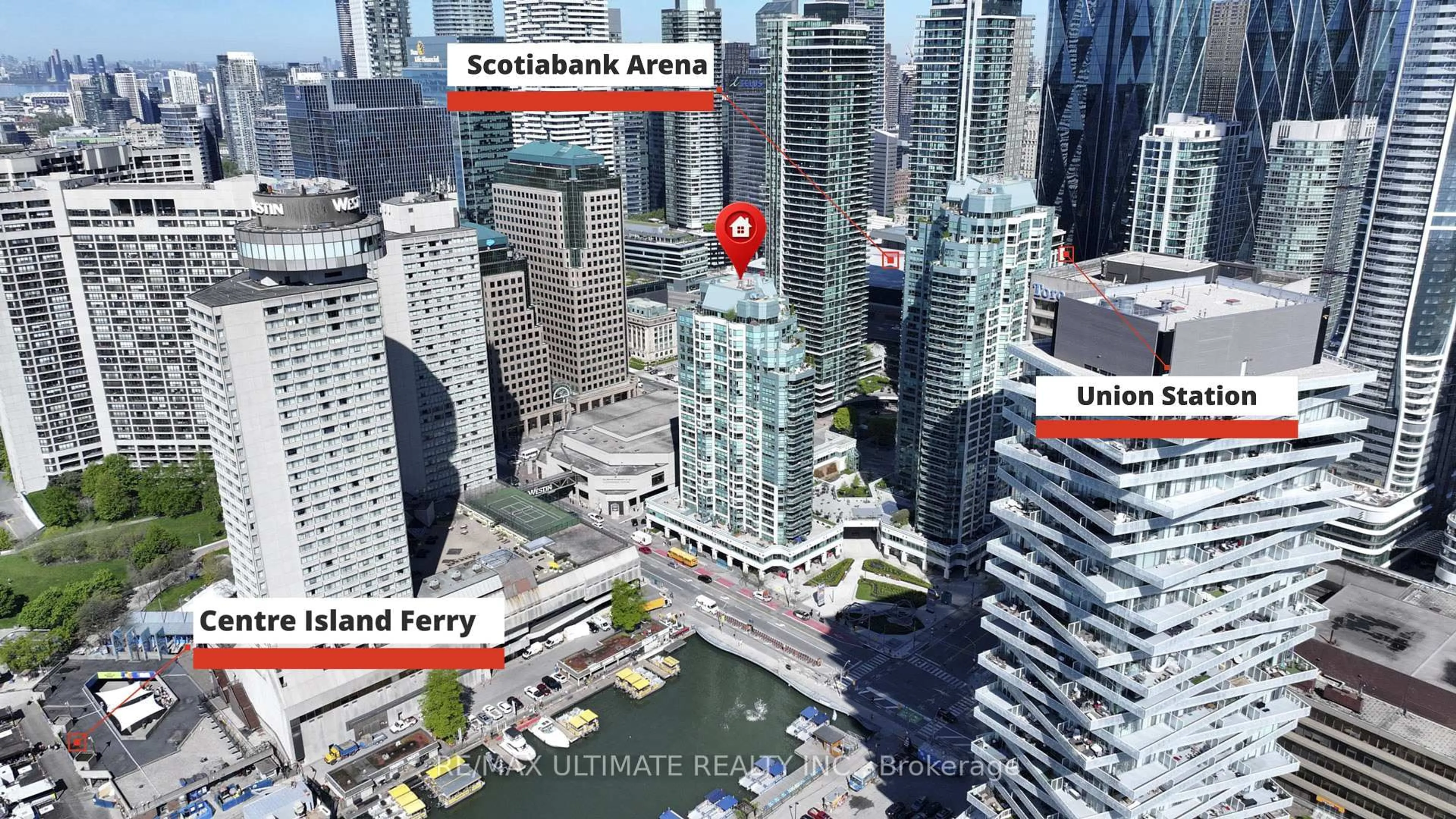 A pic from outside/outdoor area/front of a property/back of a property/a pic from drone, city buildings view from balcony for 10 Queens Quay #2206, Toronto Ontario M5J 2R9