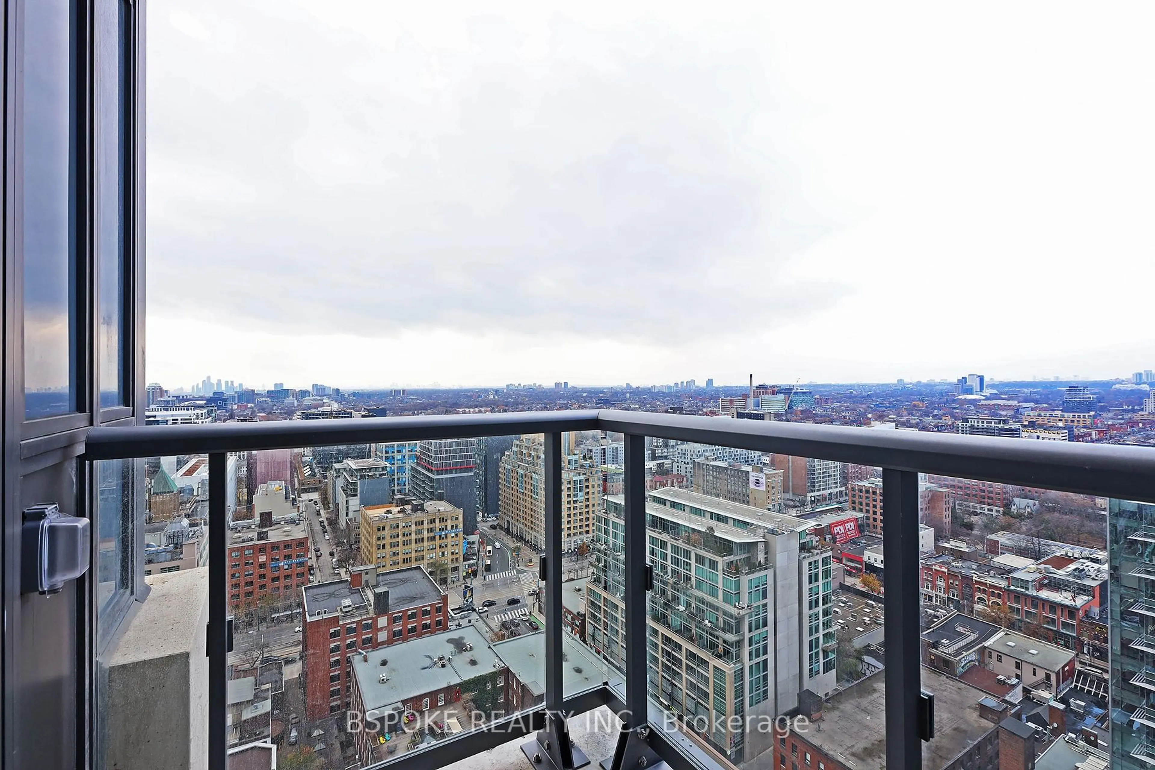 Balcony in the apartment, city buildings view from balcony for 108 Peter St #2811, Toronto Ontario M5V 0W2