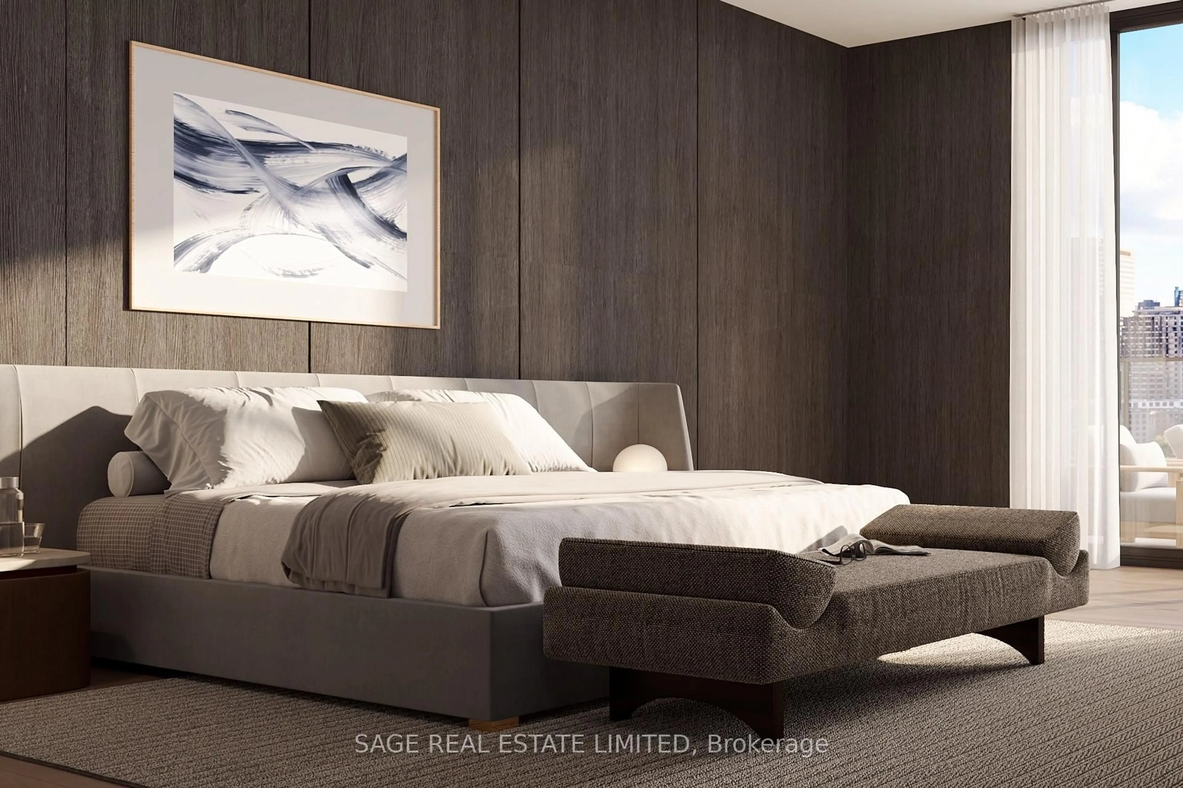 Bedroom with bed, wood/laminate floor for 287 Davenport Rd #804, Toronto Ontario M5R 1J9