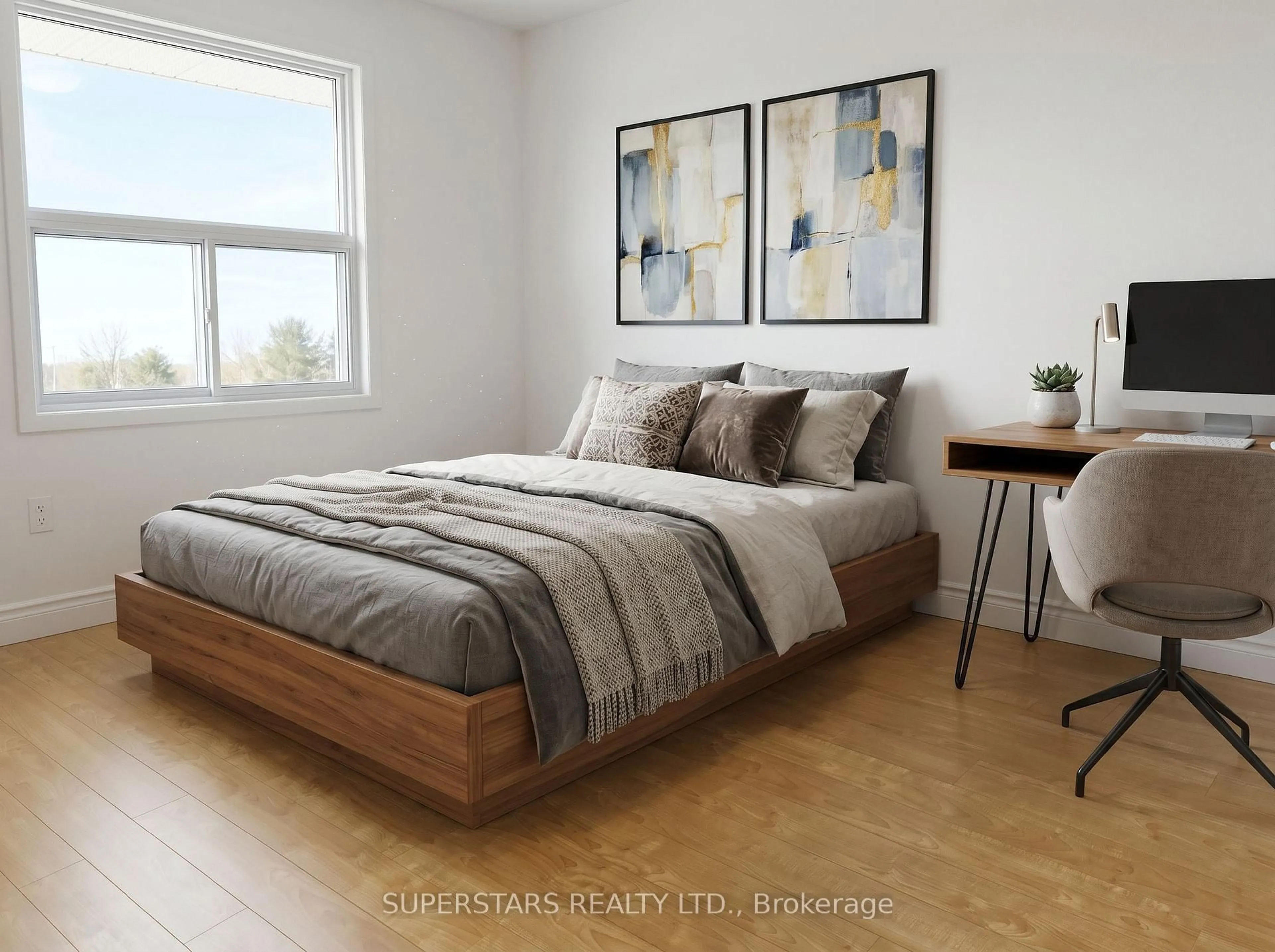 Bedroom with bed, wood/laminate floor for 46 Sullivan St, Toronto Ontario M5T 1C1