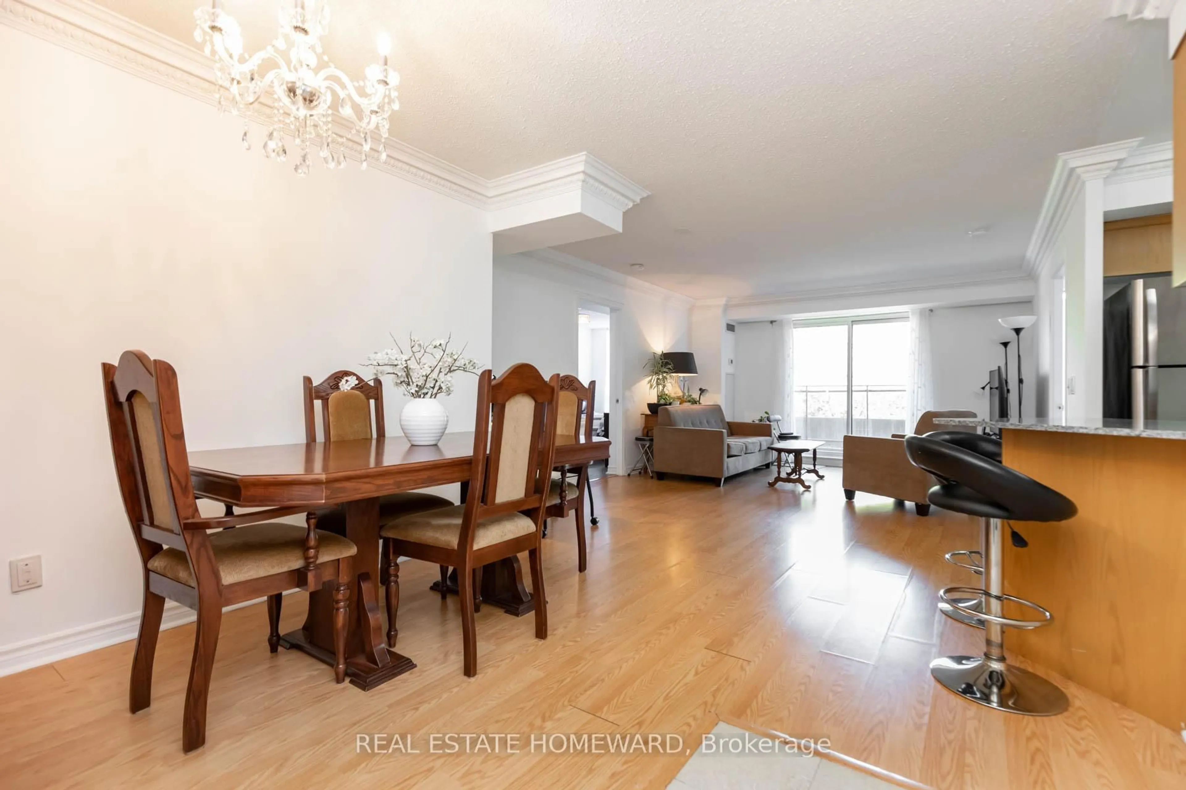 Dining room, wood/laminate floor for 1730 Eglinton Ave #201, Toronto Ontario M4A 2X9