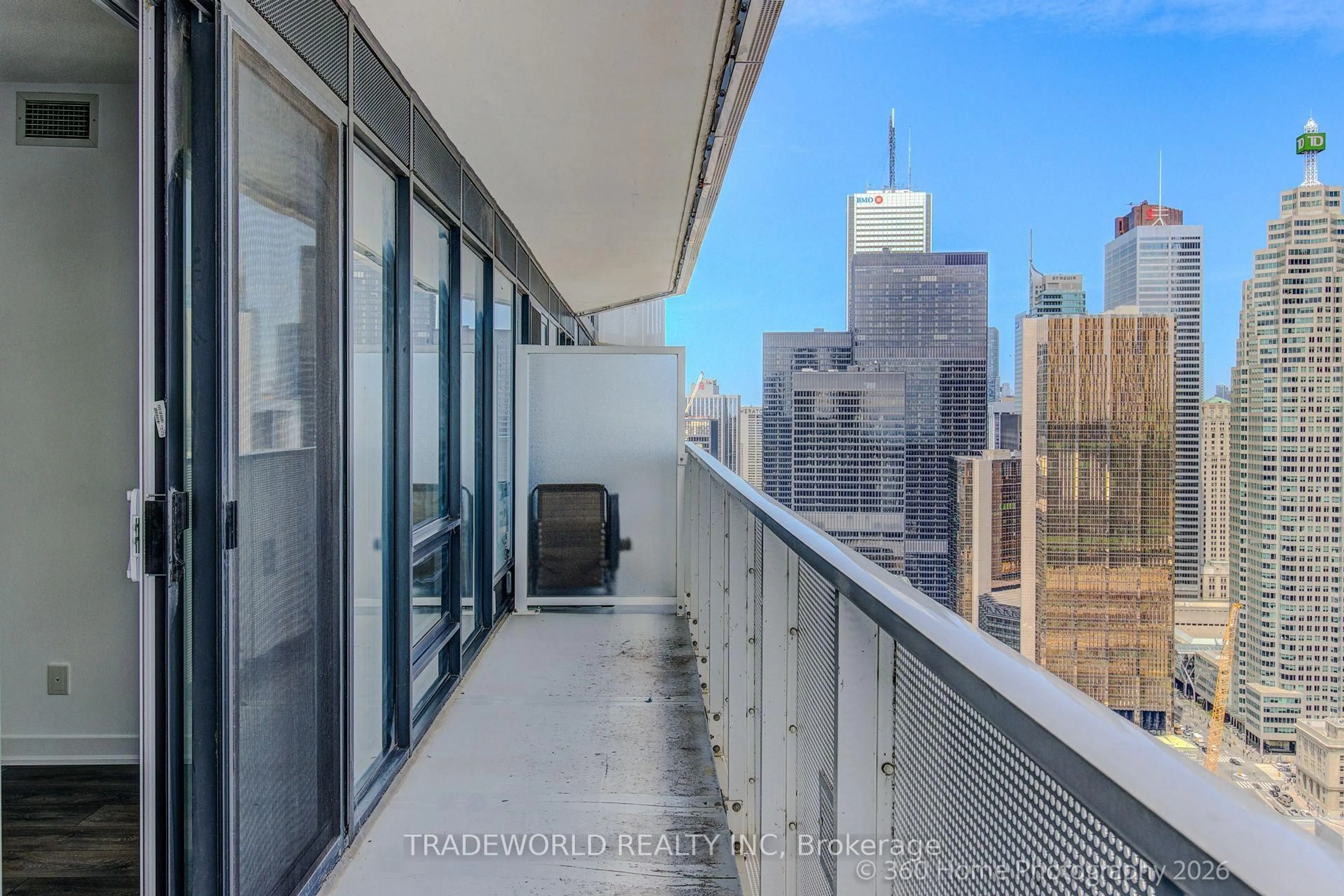 Balcony in the apartment, city buildings view from balcony for 100 Harbour St #4706, Toronto Ontario M5J 0B5