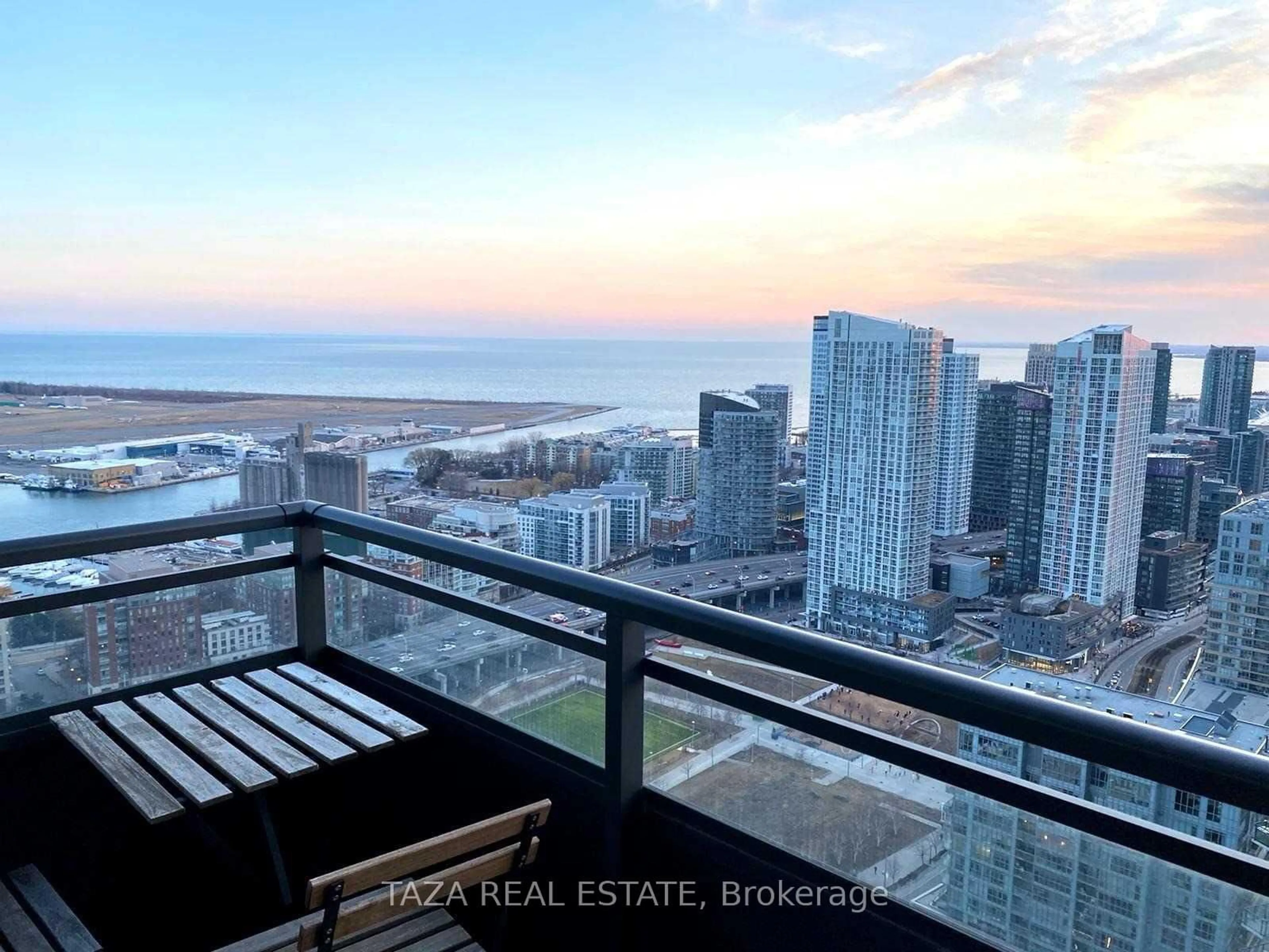 Balcony in the apartment, city buildings view from balcony for 25 Telegram Mews #4508, Toronto Ontario M5V 3Z1