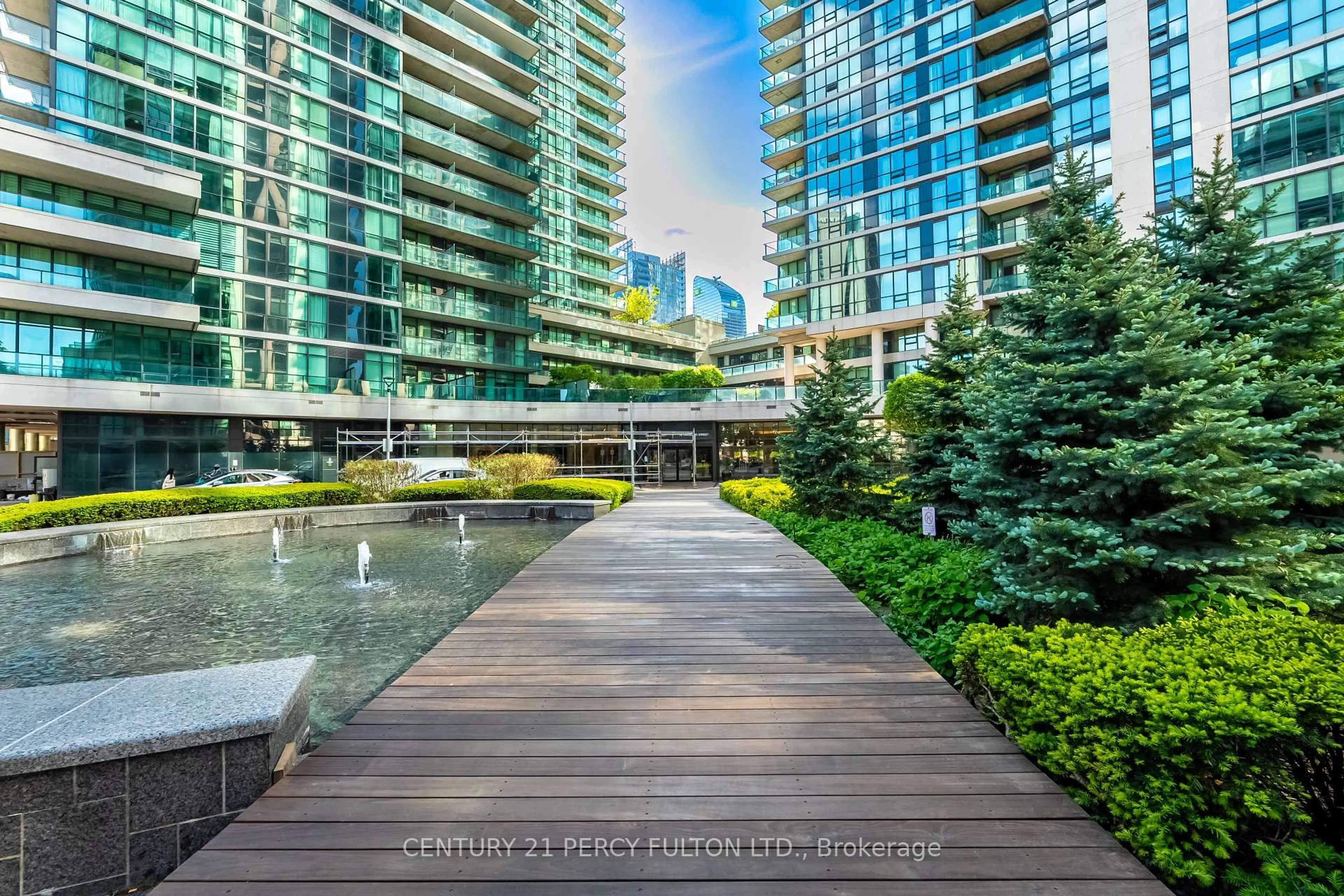 Patio, city buildings view from balcony for 18 harbour St #703, Toronto Ontario M5J 2Z6