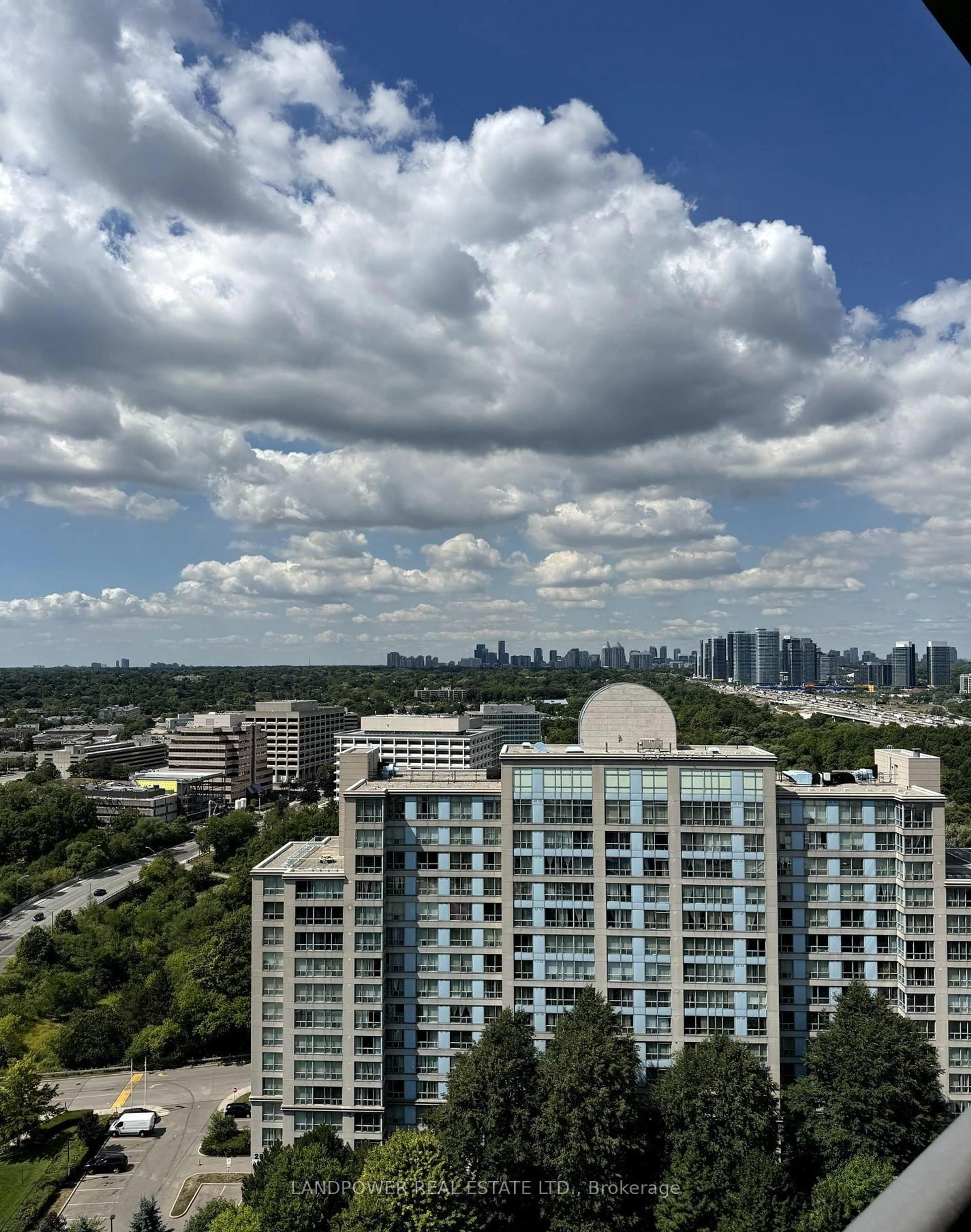 A pic from outside/outdoor area/front of a property/back of a property/a pic from drone, city buildings view from balcony for 18 Graydon Hall Dr #1301, Toronto Ontario M3A 0A4