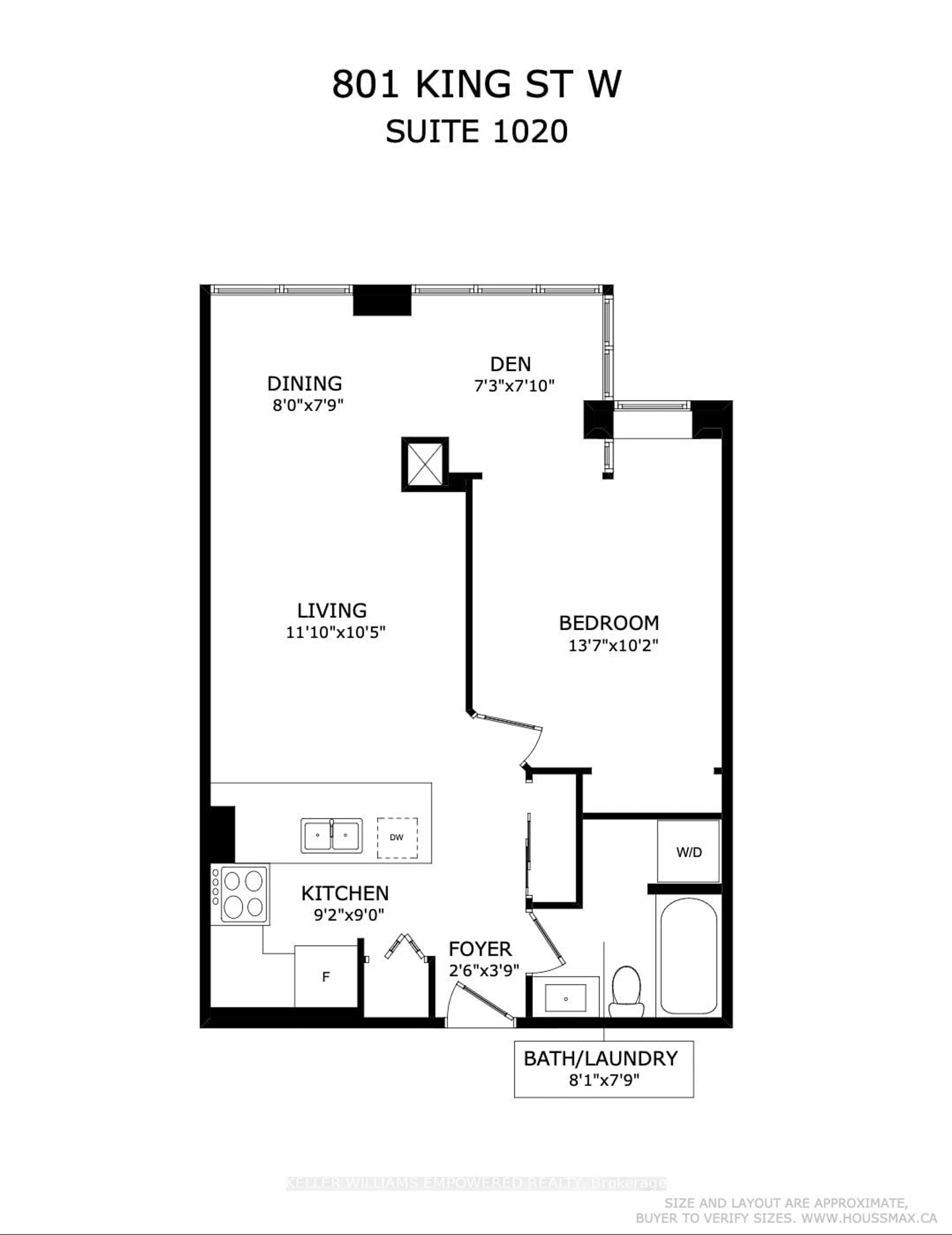 Floor plan for 801 King St #1020, Toronto Ontario M5V 3C9