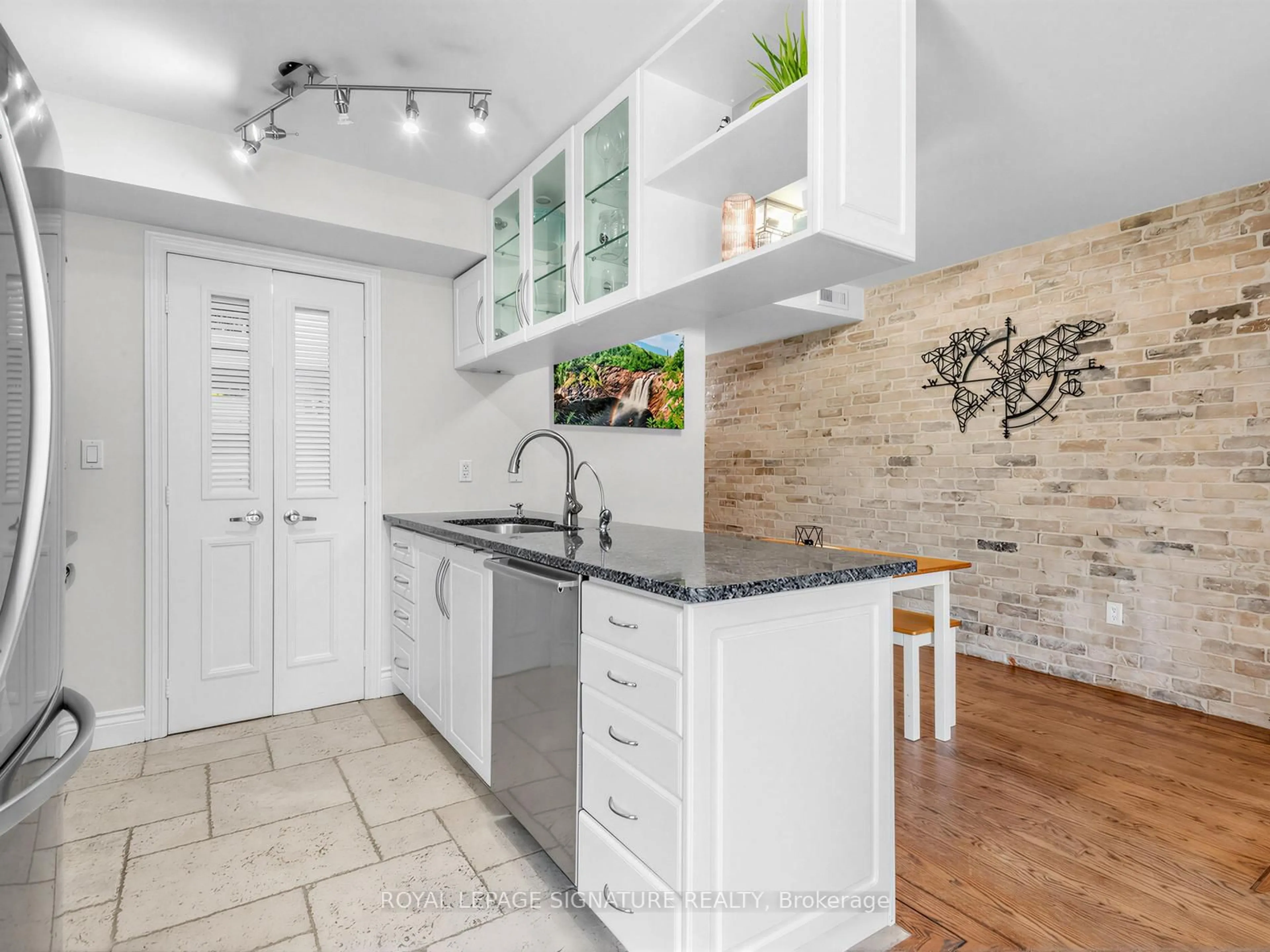 Contemporary kitchen, ceramic/tile floor for 72 Aerodrome Cres #201, Toronto Ontario M4G 4J1