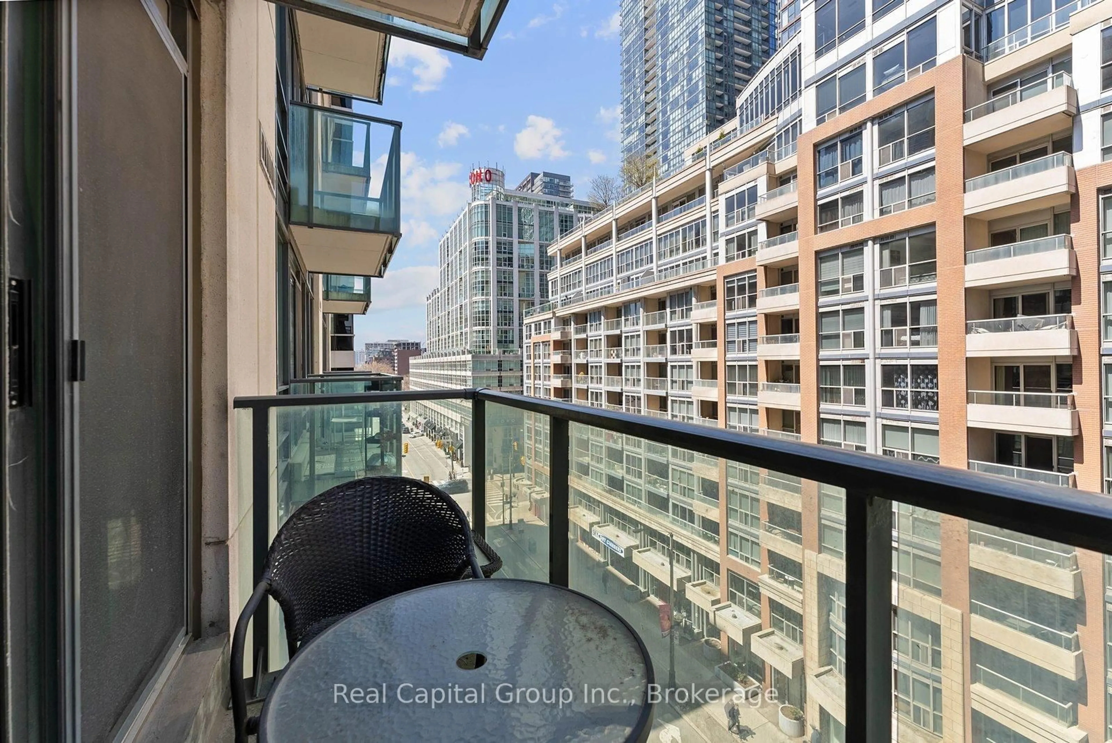 Balcony in the apartment, city buildings view from balcony for 263 Wellington St #703, Toronto Ontario M5V 3E6