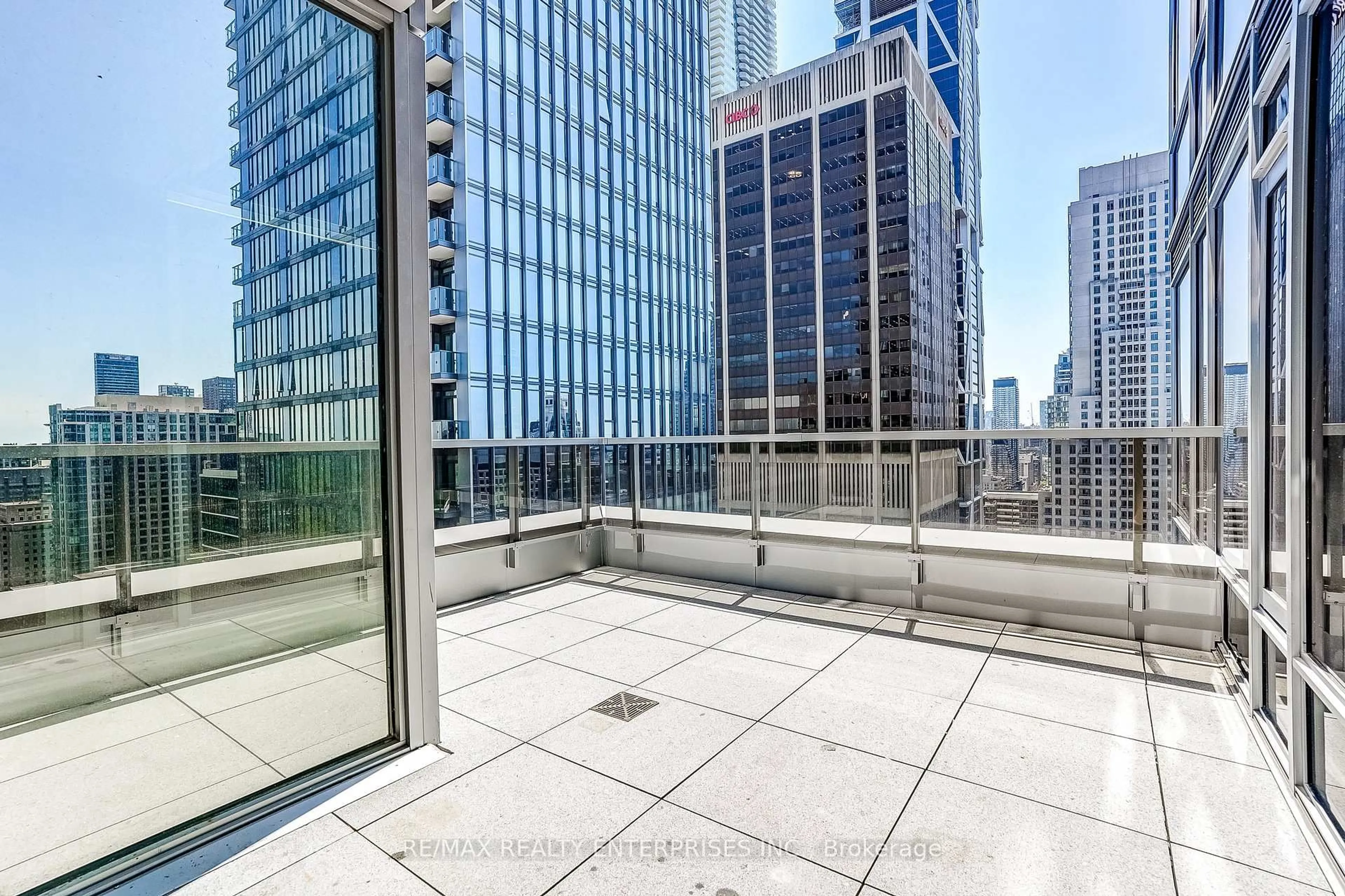 Patio, city buildings view from balcony for 11 Yorkville Ave #2409, Toronto Ontario M4W 0B7