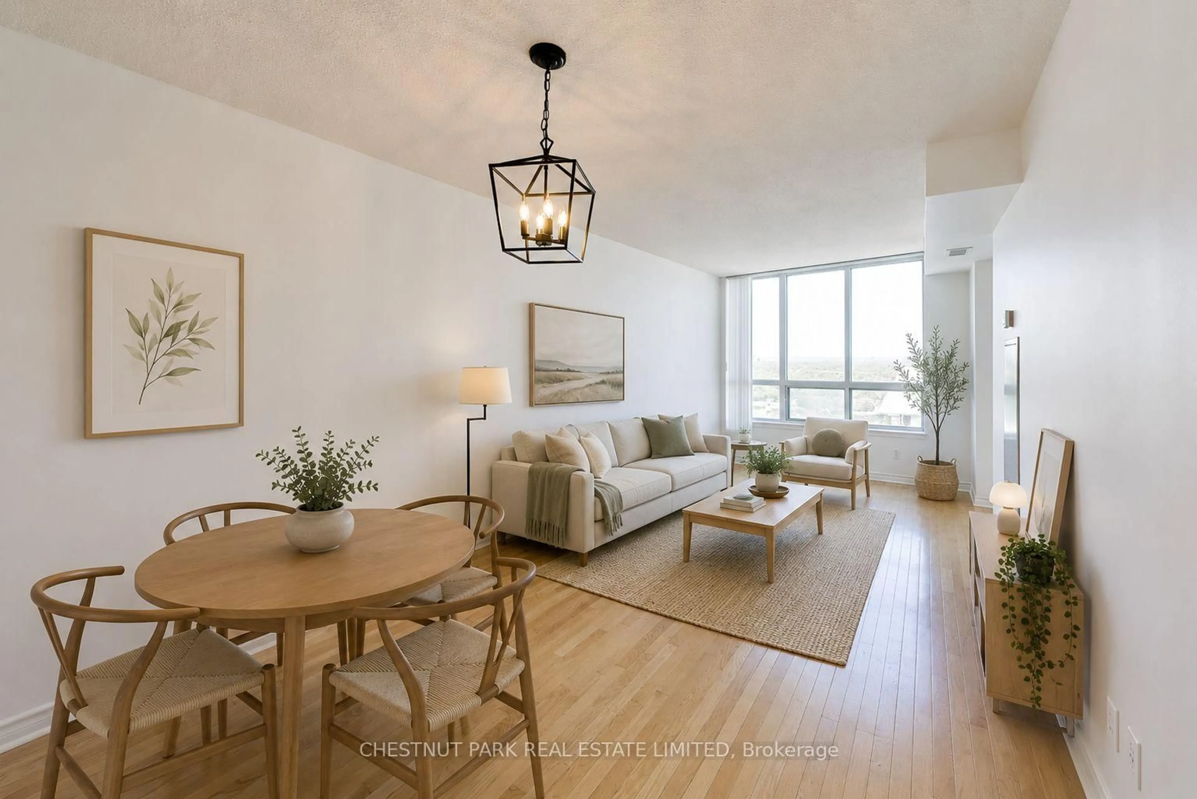 Living room with furniture, wood/laminate floor for 1 Rean Dr #2503, Toronto Ontario M2K 3C1