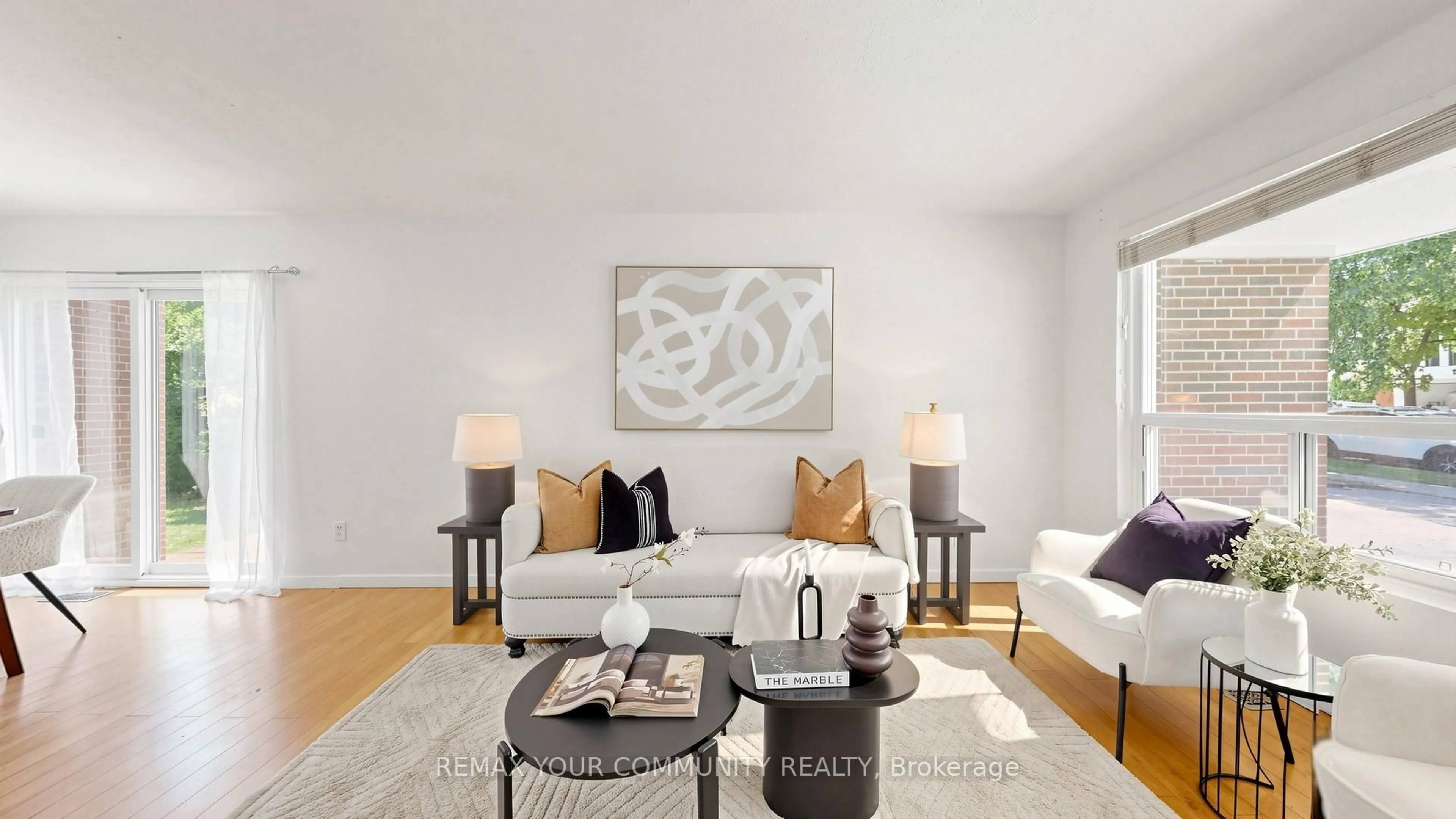 Living room with furniture, wood/laminate floor for 23 Lesgay Cres, Toronto Ontario M2J 2H9
