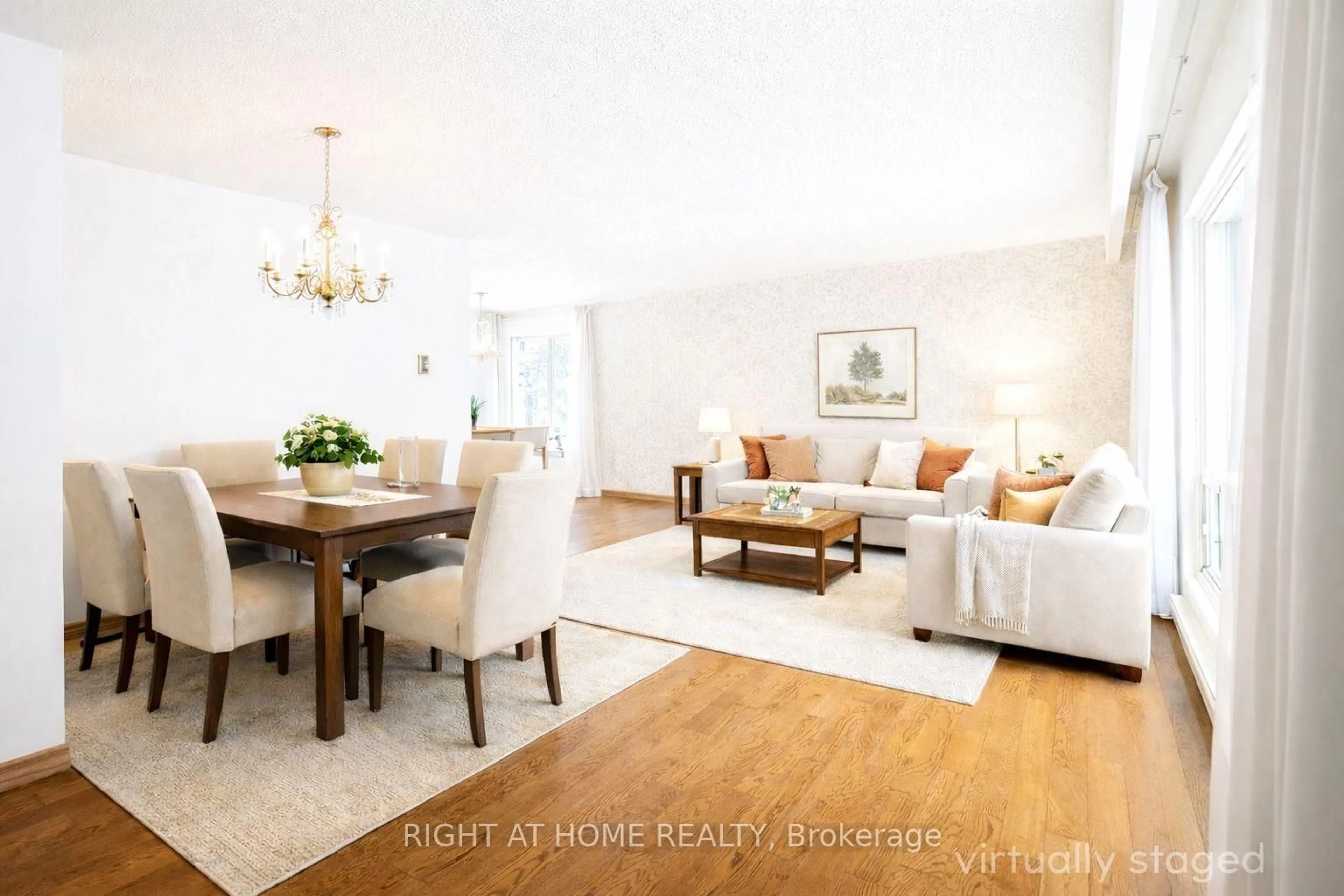 Living room with furniture, wood/laminate floor for 26 Rustywood Dr, Toronto Ontario M3A 1R8