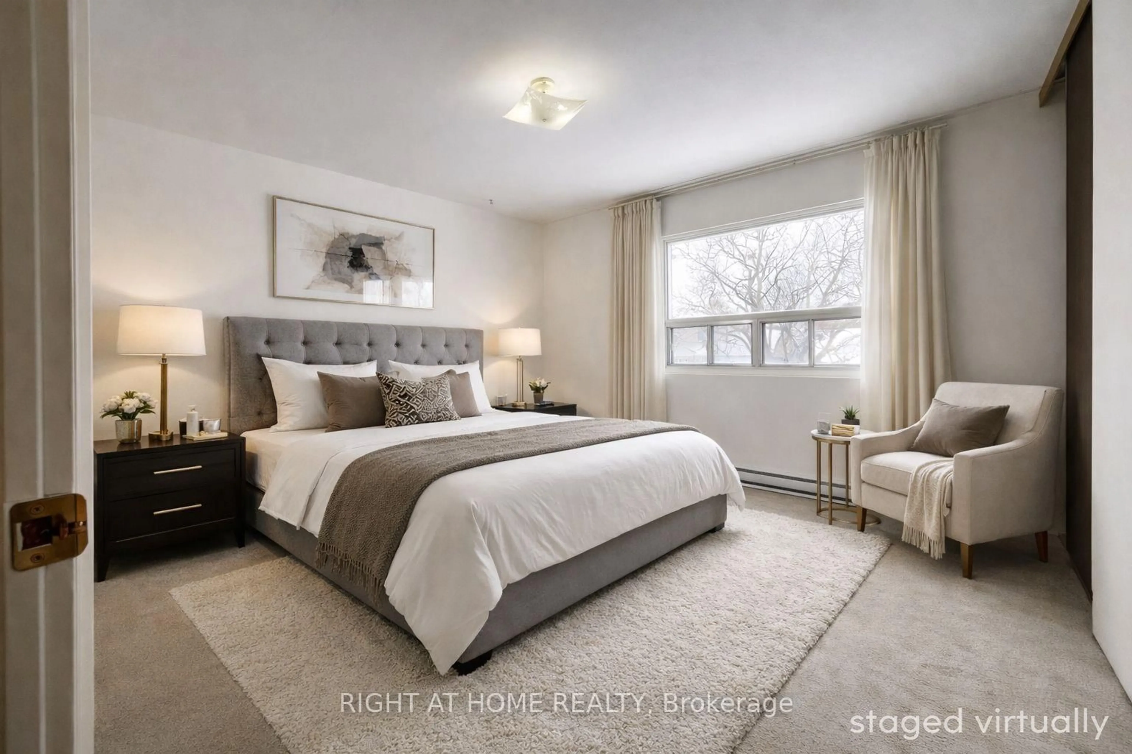 Bedroom with bed, carpet floor for 26 Rustywood Dr, Toronto Ontario M3A 1R8