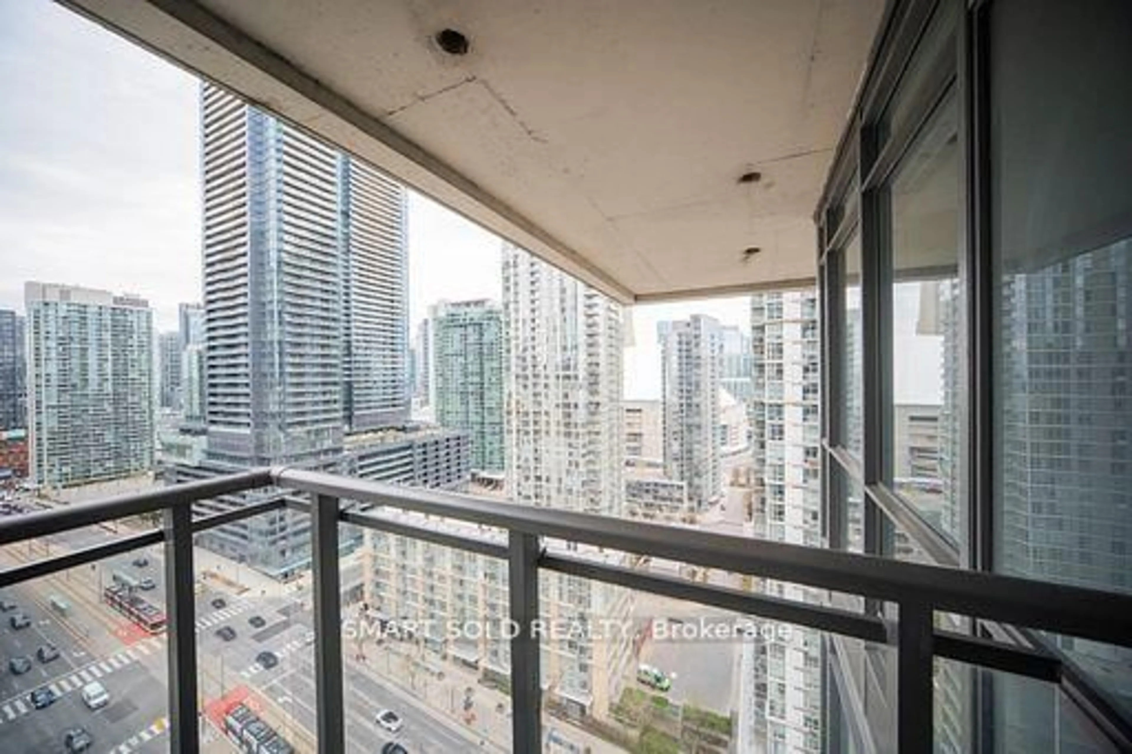 Balcony in the apartment, city buildings view from balcony for 11 Brunel Crt #2606, Toronto Ontario M5V 3Y3