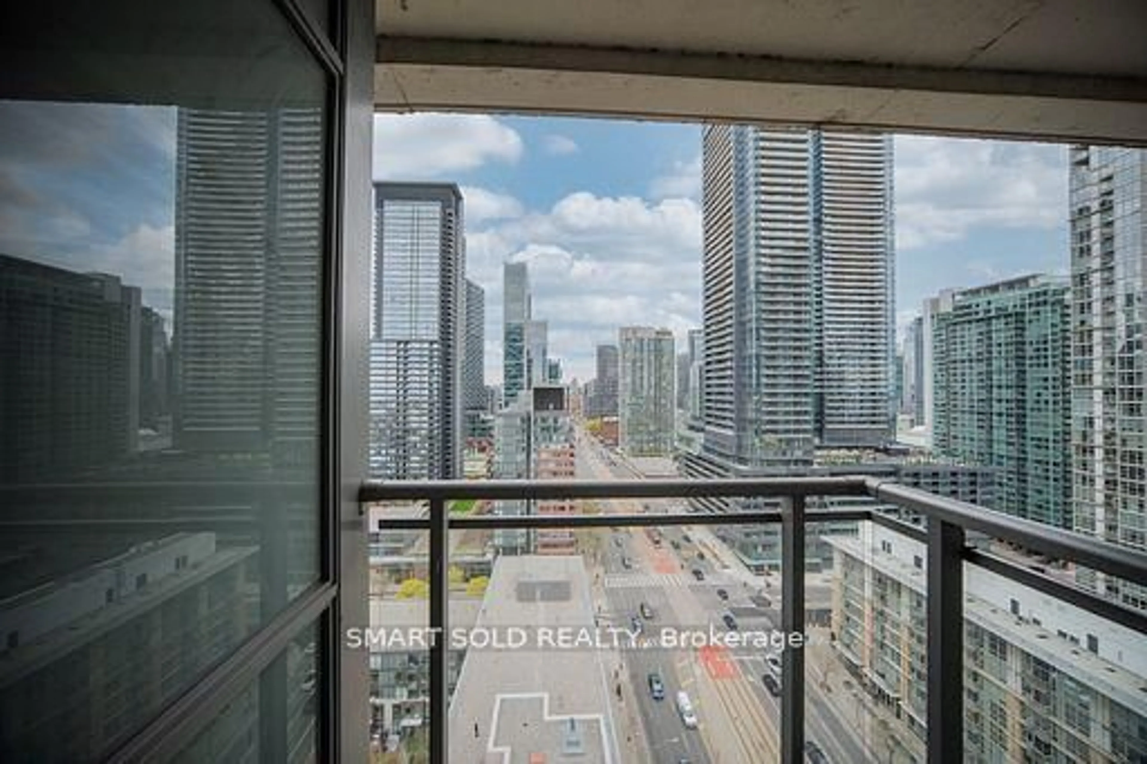 Balcony in the apartment, city buildings view from balcony for 11 Brunel Crt #2606, Toronto Ontario M5V 3Y3