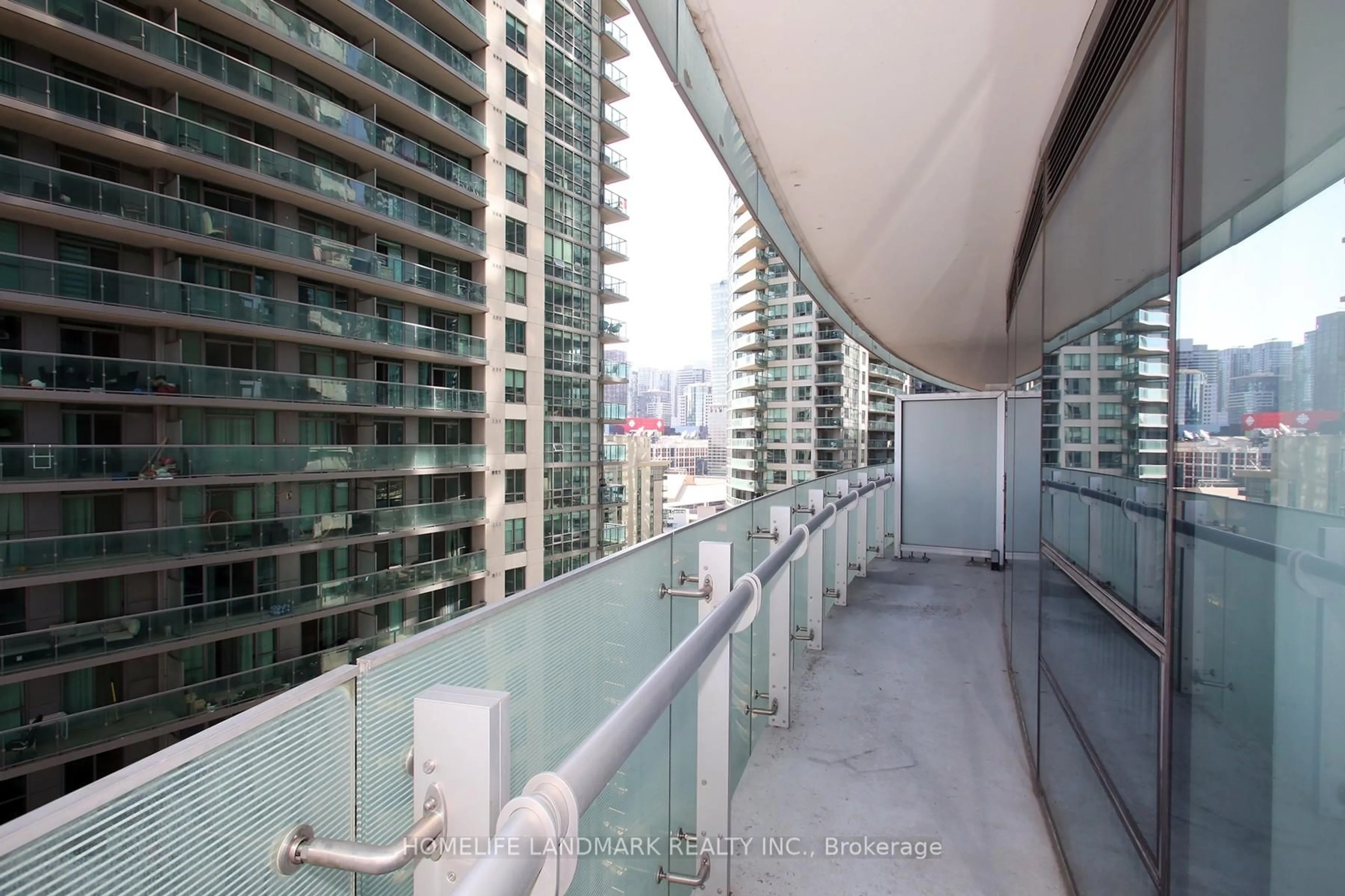 Balcony in the apartment, city buildings view from balcony for 12 York St #1504, Toronto Ontario M5J 0A9
