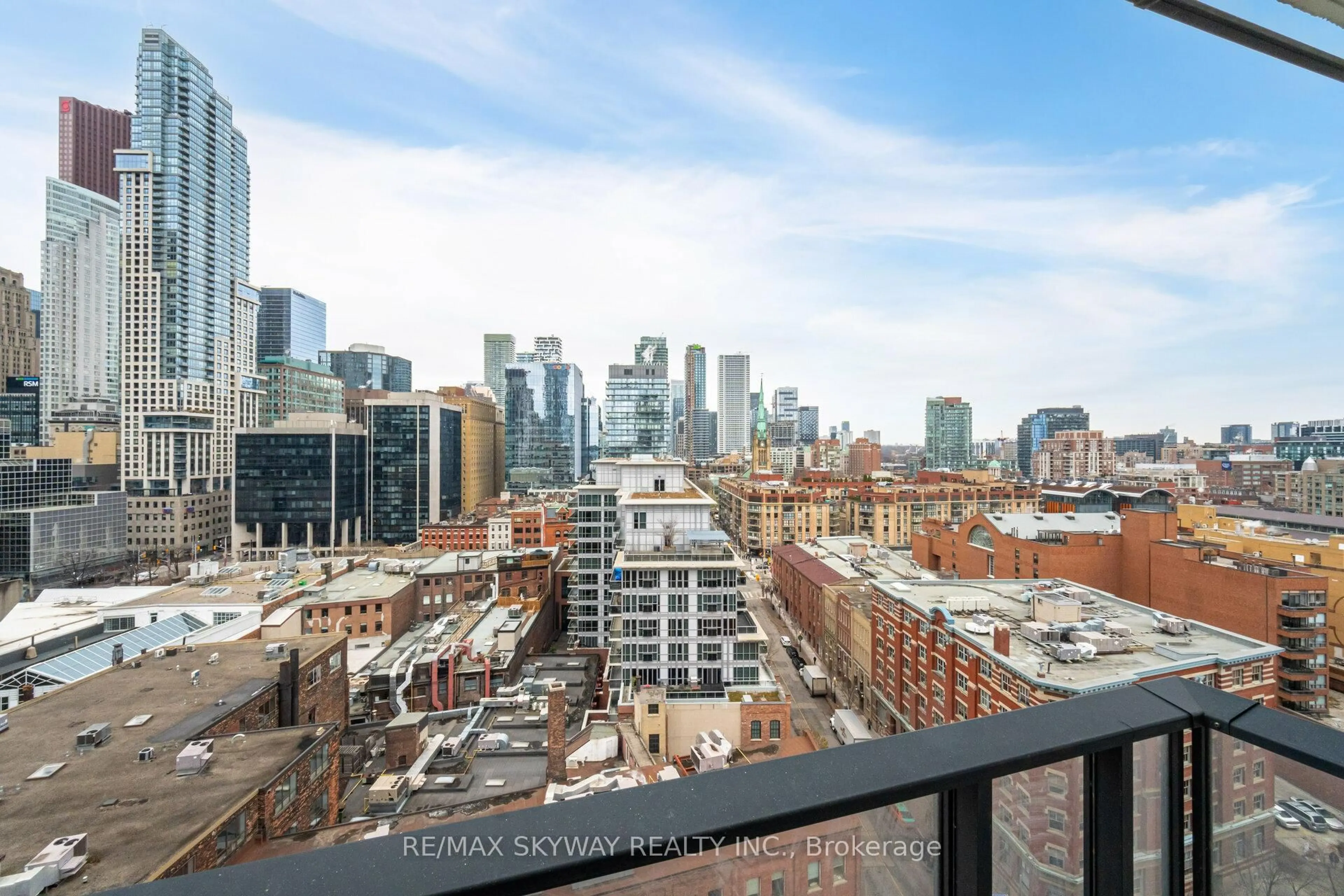 Balcony in the apartment, city buildings view from balcony for 2A Church St #1409, Toronto Ontario M5E 0E1