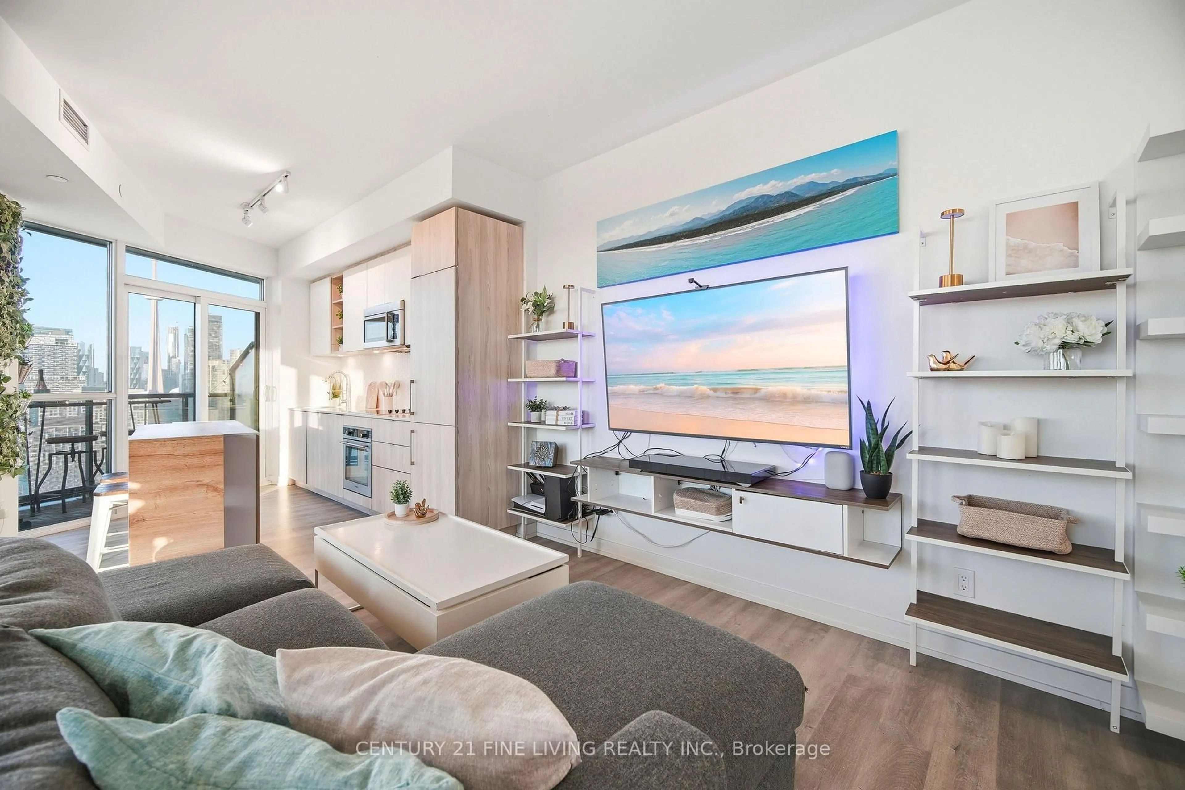 Living room with furniture, wood/laminate floor for 50 Ordnance St #2309, Toronto Ontario M6K 0C9