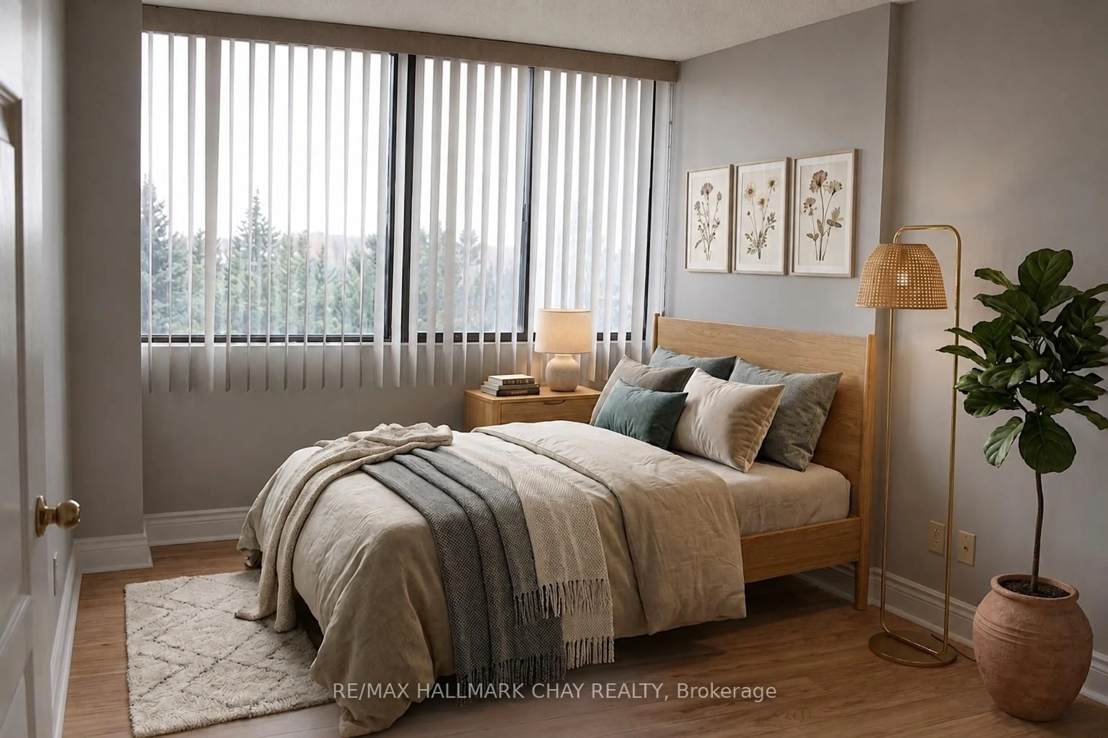 Bedroom with bed, wood/laminate floor for 133 Torresdale Ave ##505, Toronto Ontario M2R 3T2