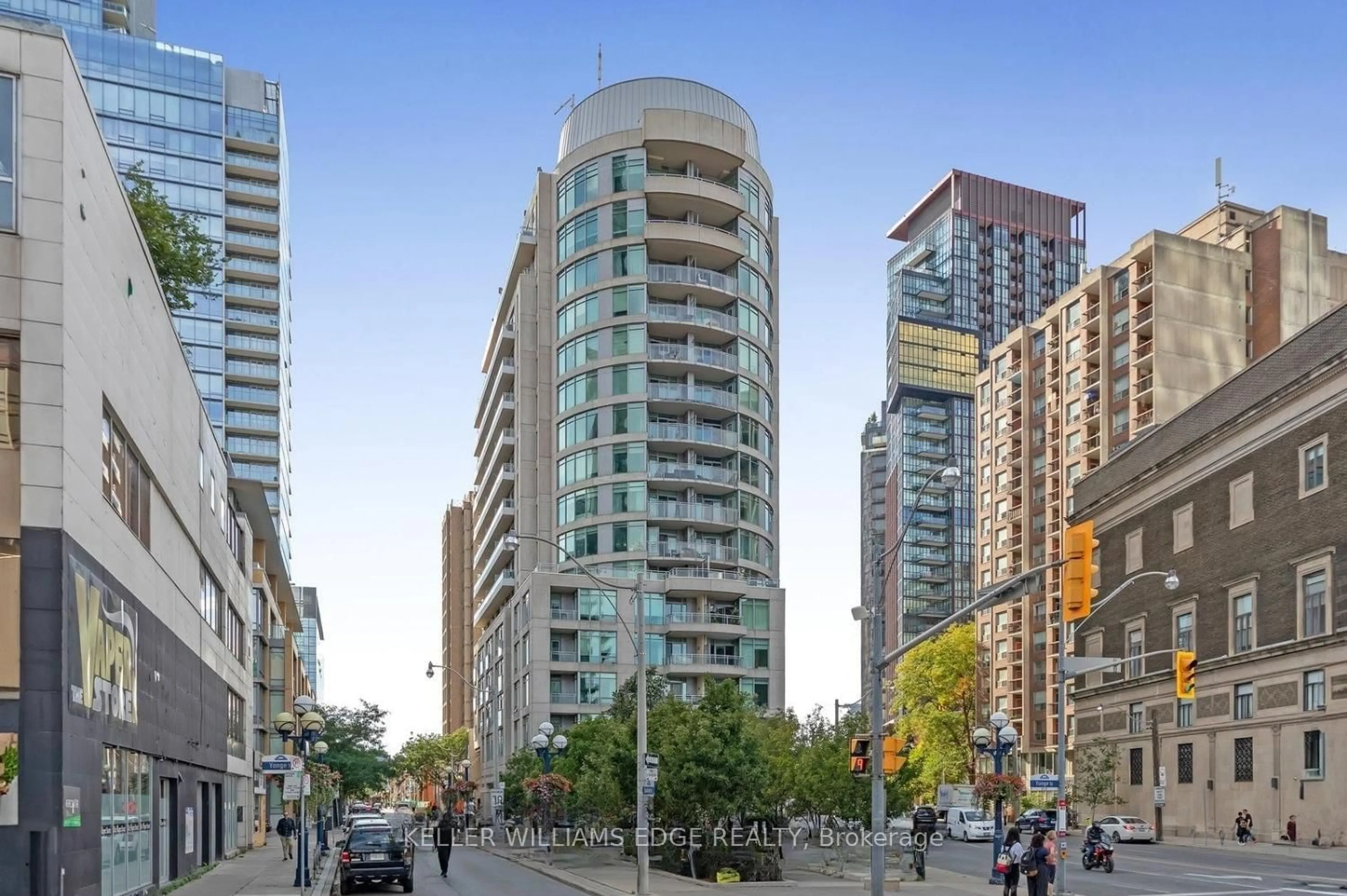 Patio, city buildings view from balcony for 8 Scollard St #1408, Toronto Ontario M5R 1E9