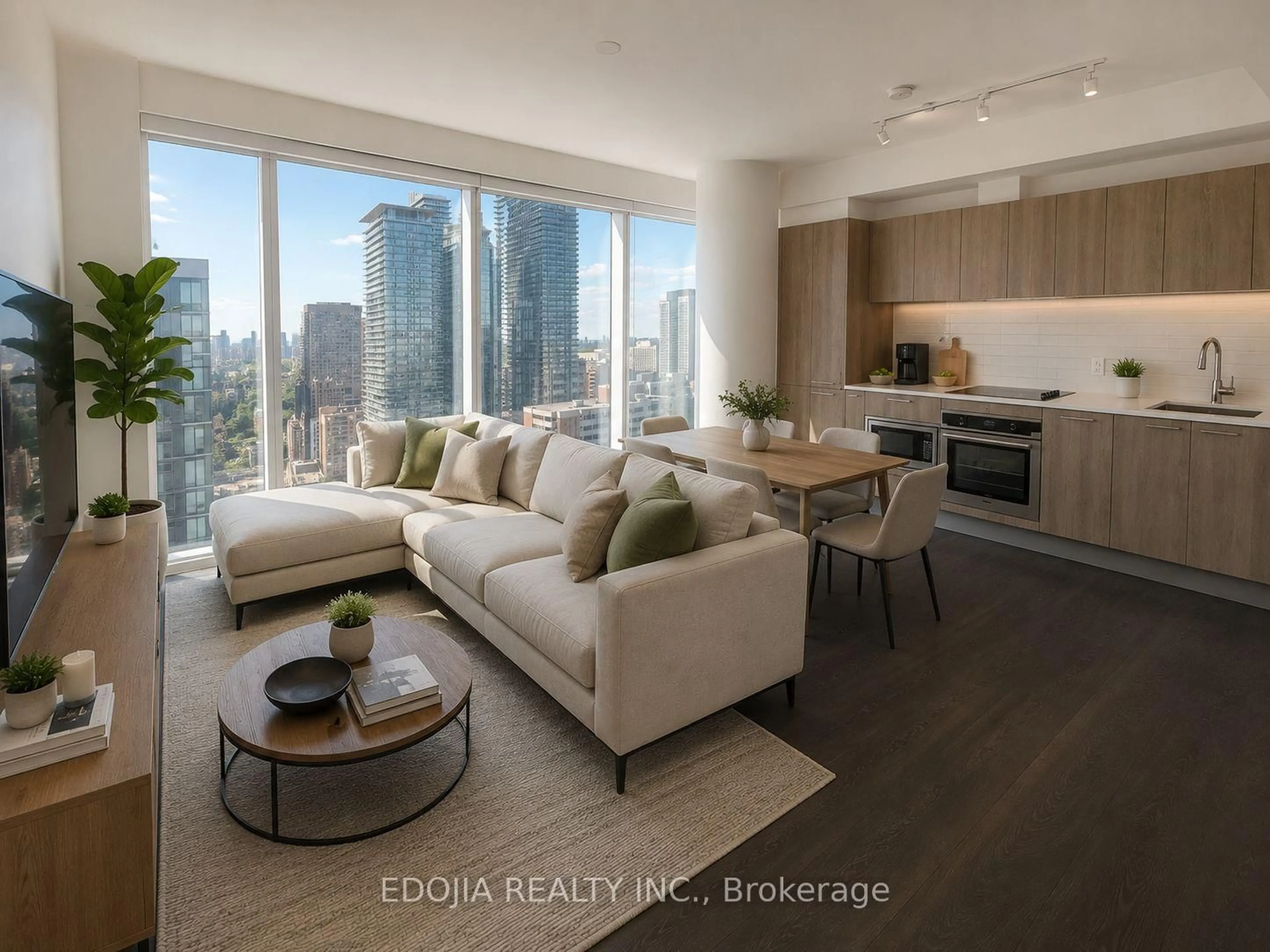 Living room with furniture, wood/laminate floor for 3 Gloucester St #3502, Toronto Ontario M4Y 0C6