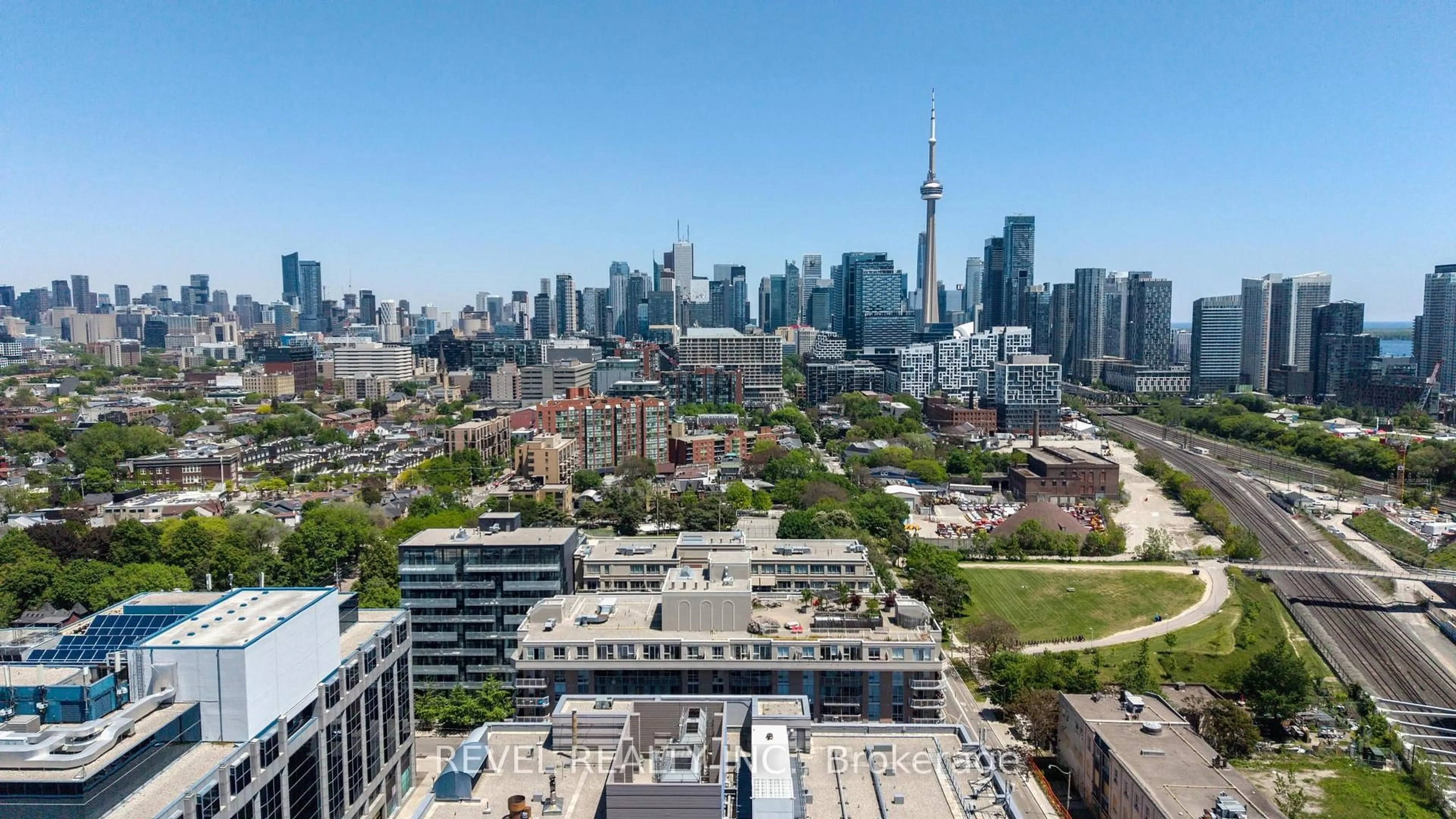 A pic from outside/outdoor area/front of a property/back of a property/a pic from drone, city buildings view from balcony for 18 Stafford St #1010, Toronto Ontario M5V 3W4