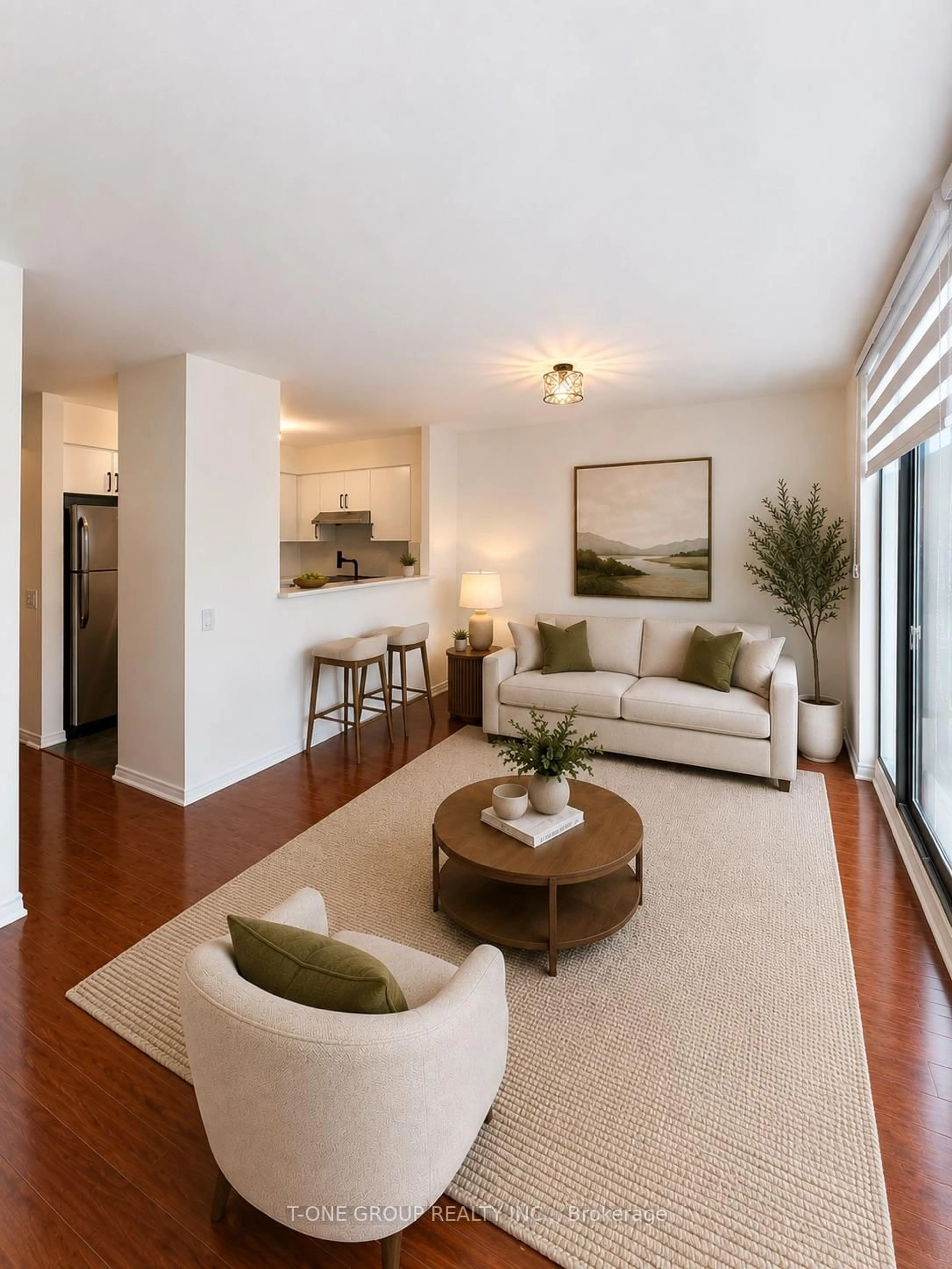 Living room with furniture, wood/laminate floor for 750 Bay St #2602, Toronto Ontario M5G 1N6