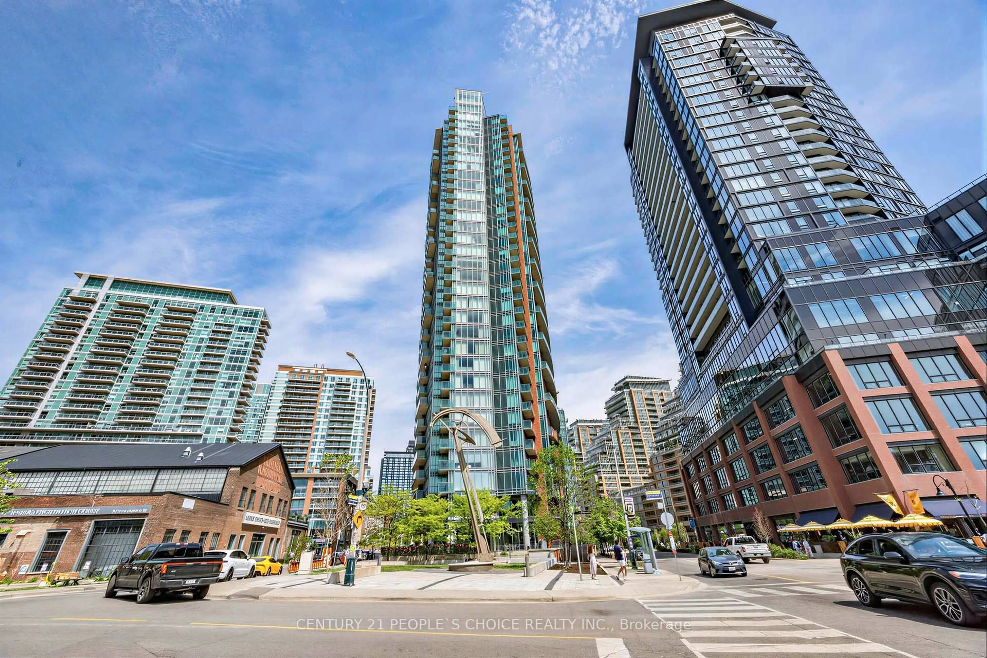 Patio, city buildings view from balcony for 150 East Liberty St #1508, Toronto Ontario M6K 3R5
