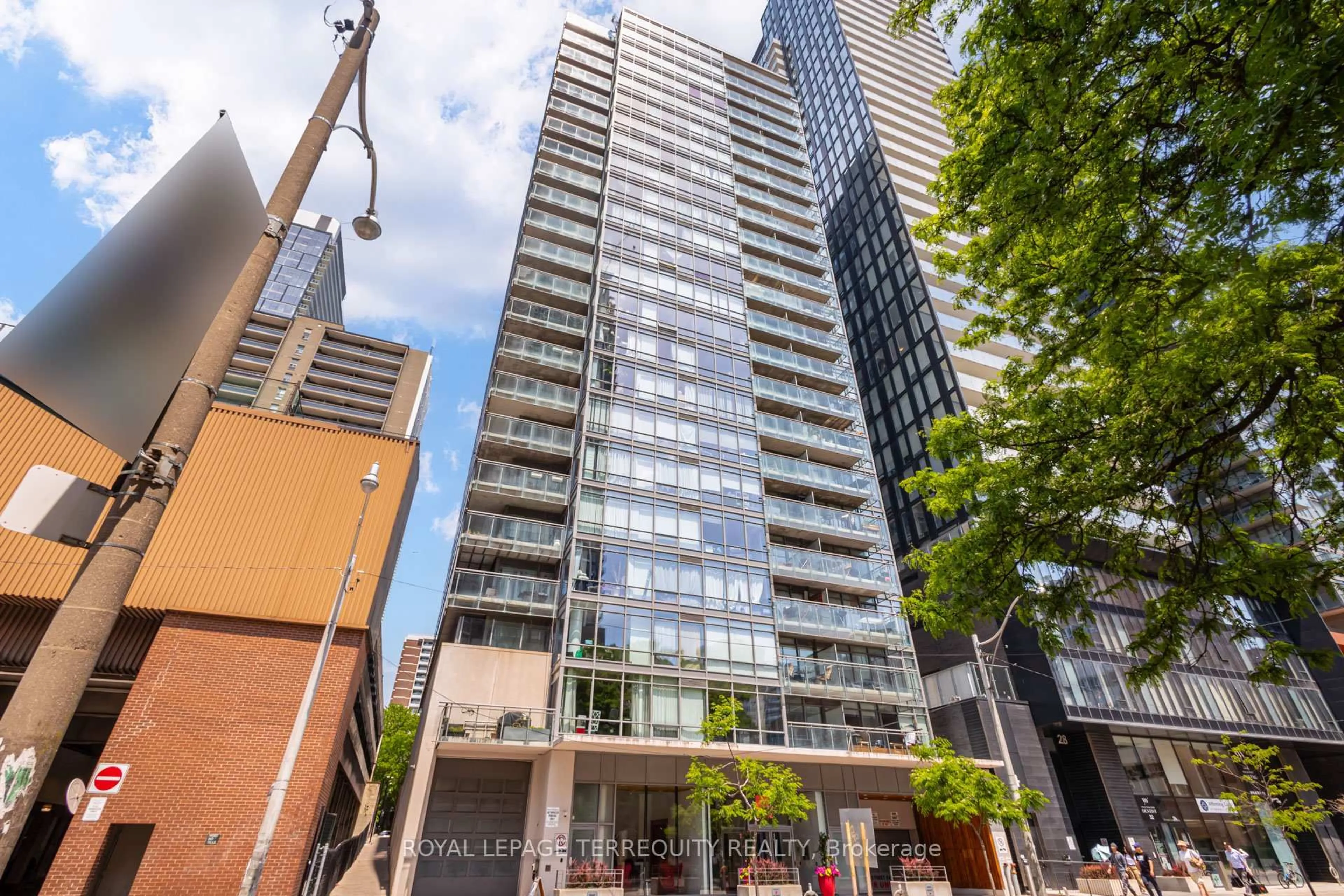 A pic from outside/outdoor area/front of a property/back of a property/a pic from drone, city buildings view from balcony for 22 Wellesley St #1307, Toronto Ontario M4Y 1G3