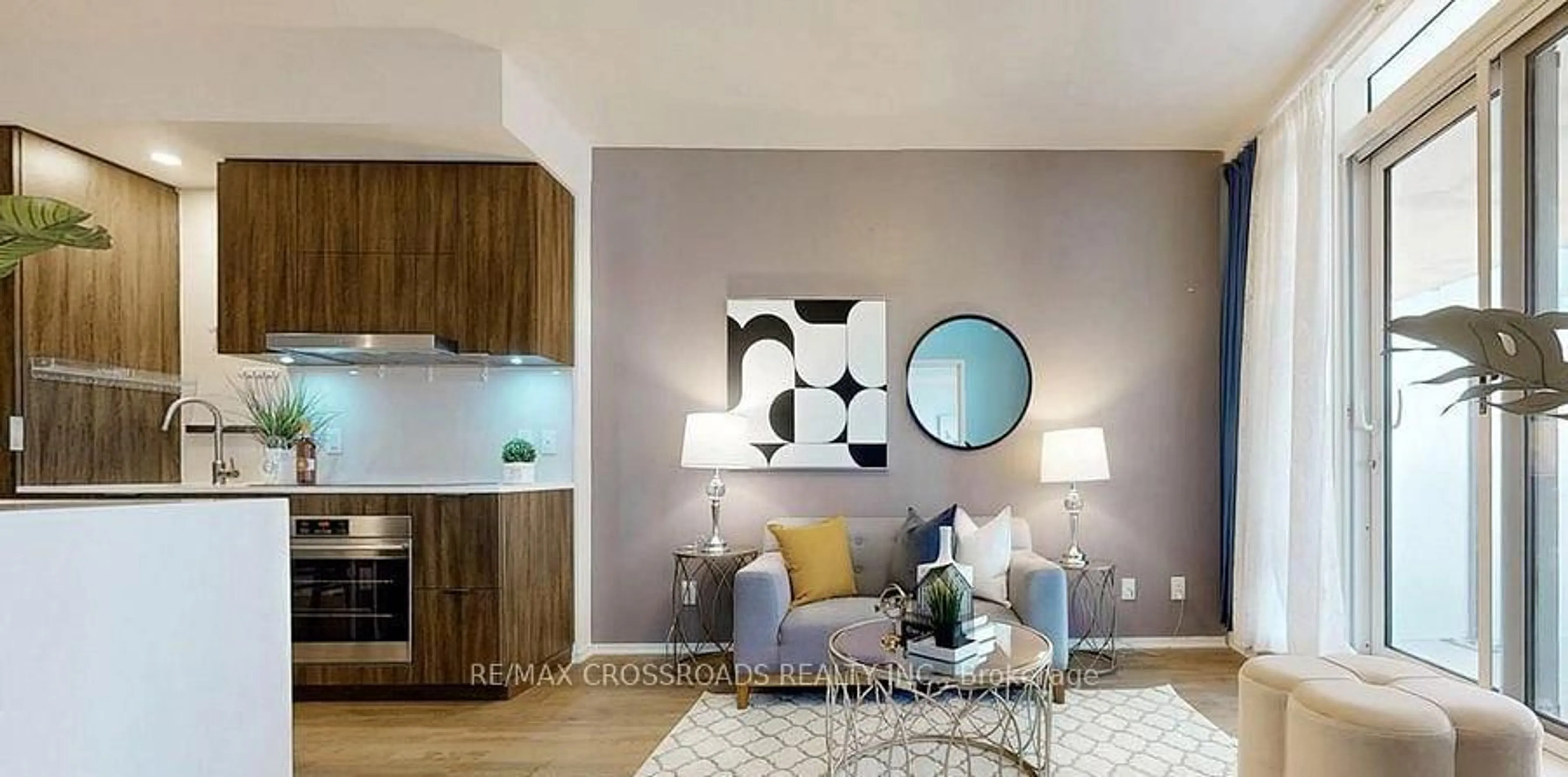 Living room with furniture, wood/laminate floor for 1 Bloor St #3208, Toronto Ontario M4W 0A8