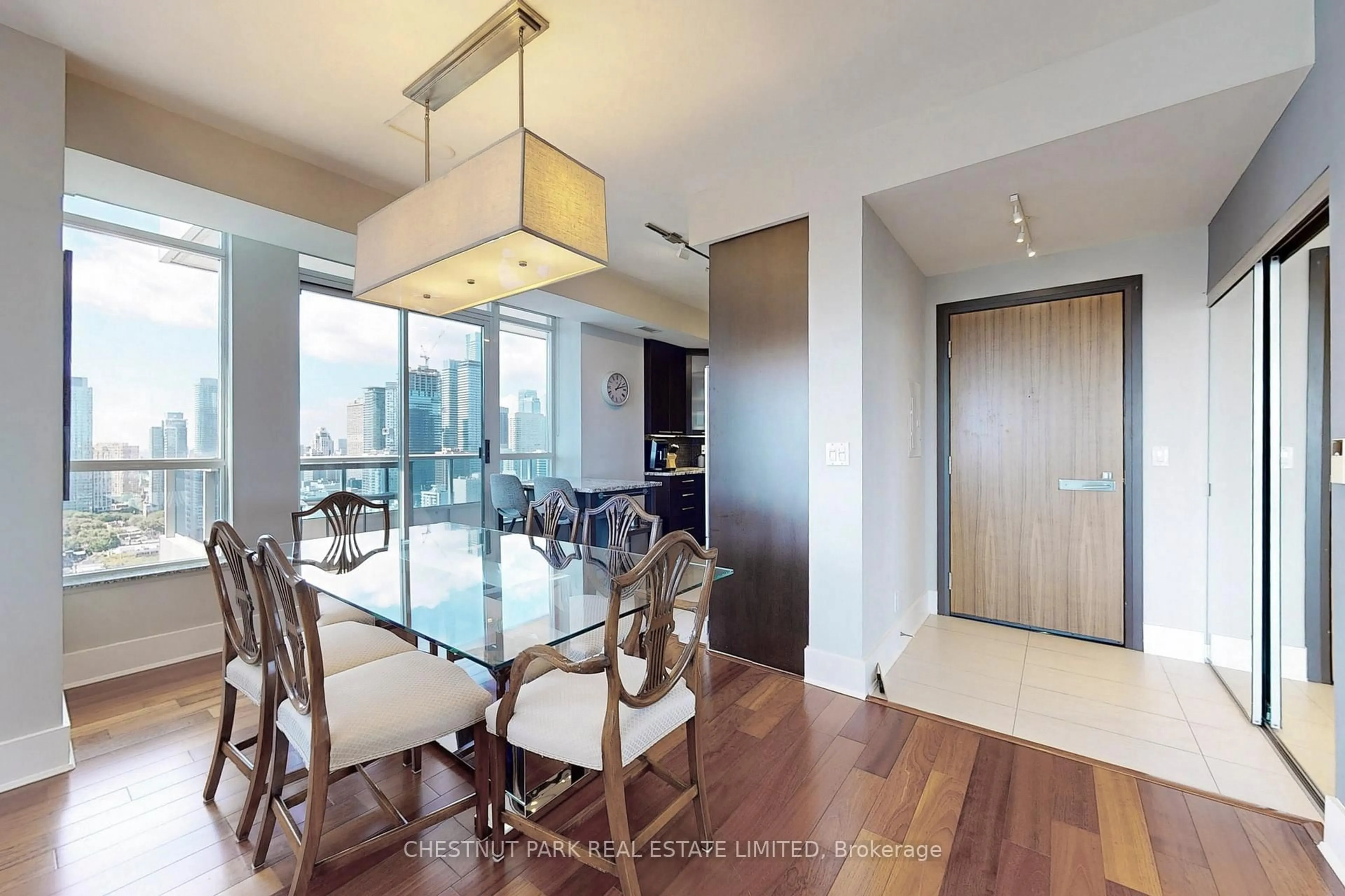Dining room, wood/laminate floor for 500 Sherbourne St #2506, Toronto Ontario M4X 1L1