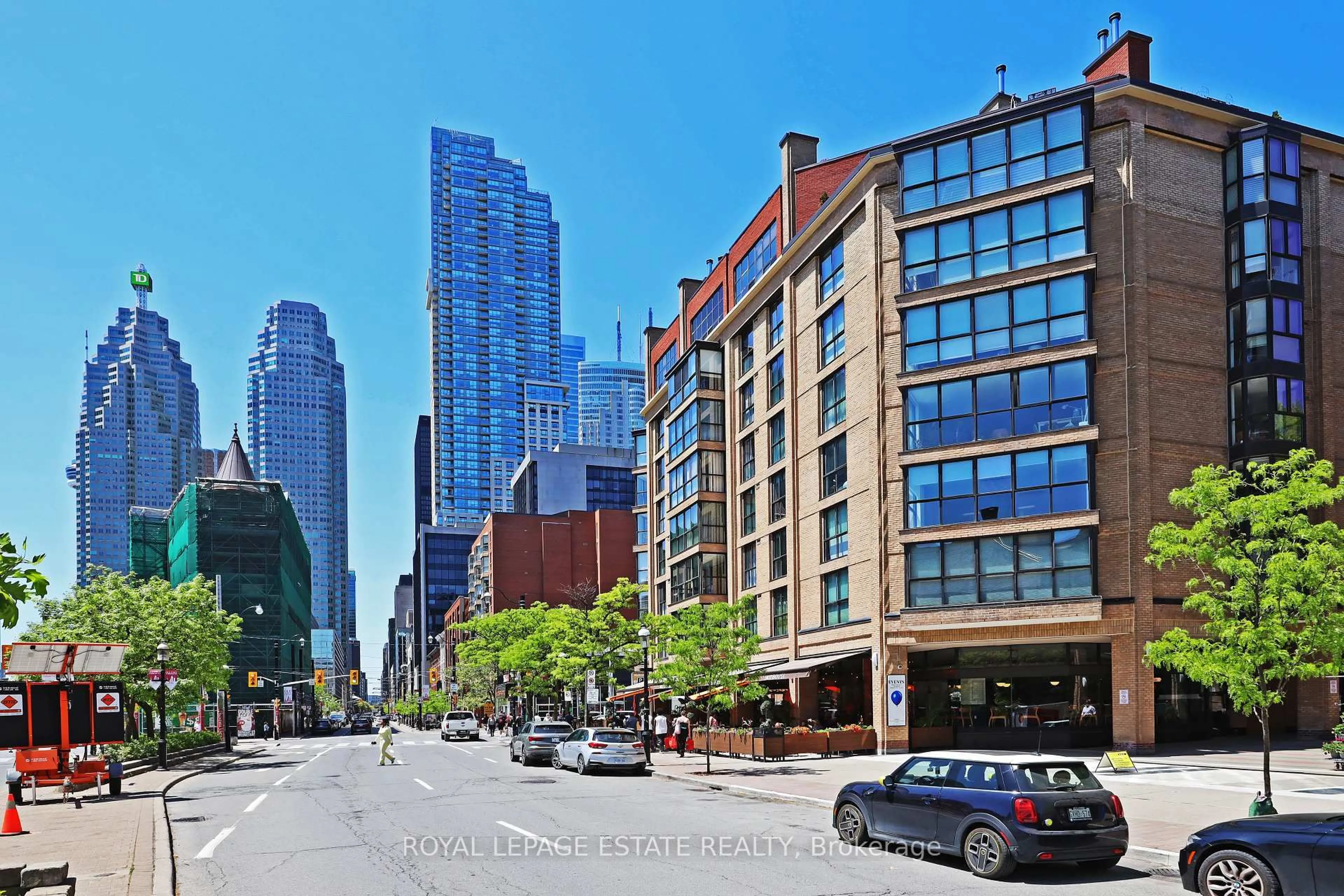 Patio, city buildings view from balcony for 35 Church St #306, Toronto Ontario M5E 1T3