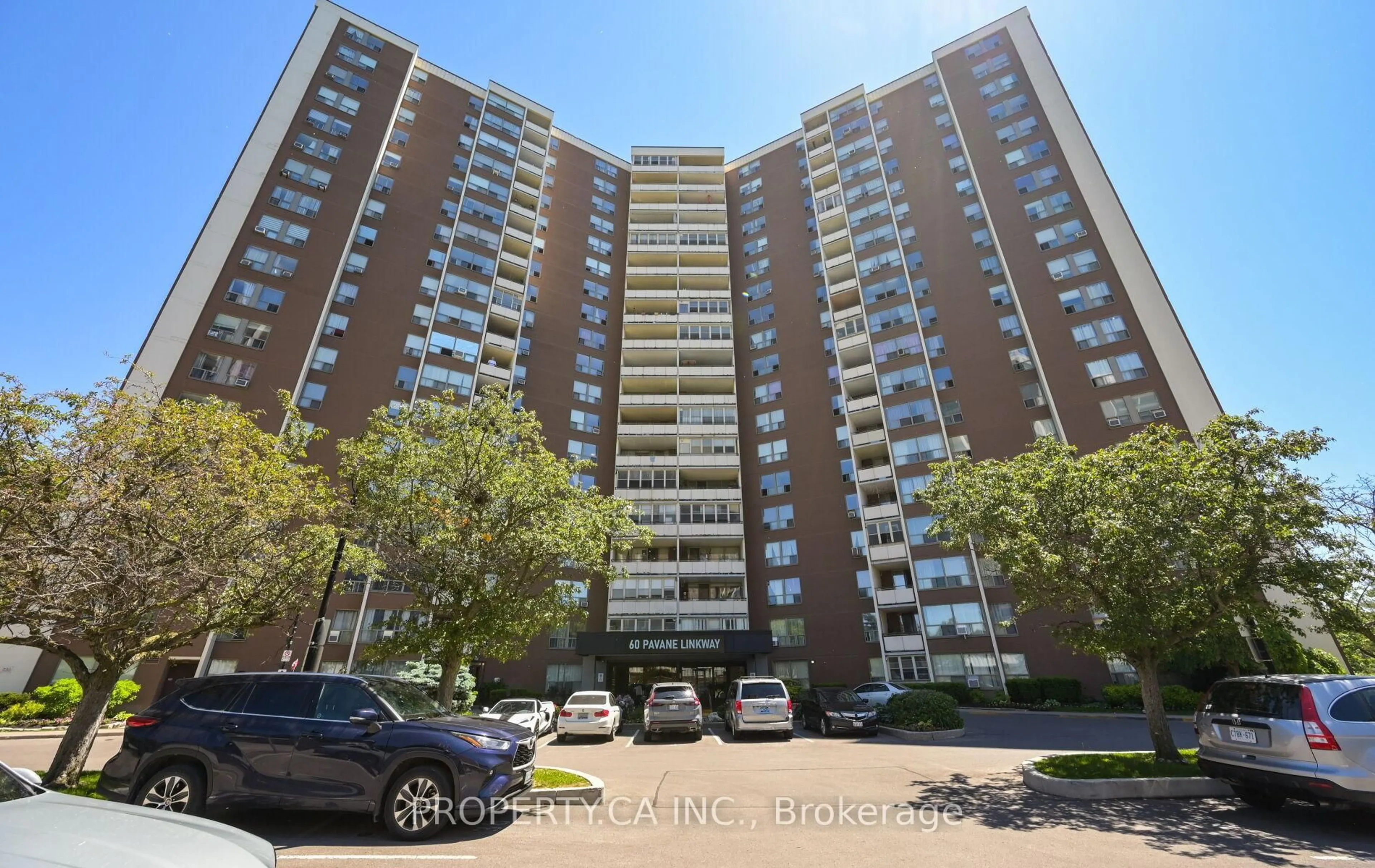 A pic from outside/outdoor area/front of a property/back of a property/a pic from drone, unknown for 60 Pavane Linkway #207, Toronto Ontario M3C 1A1