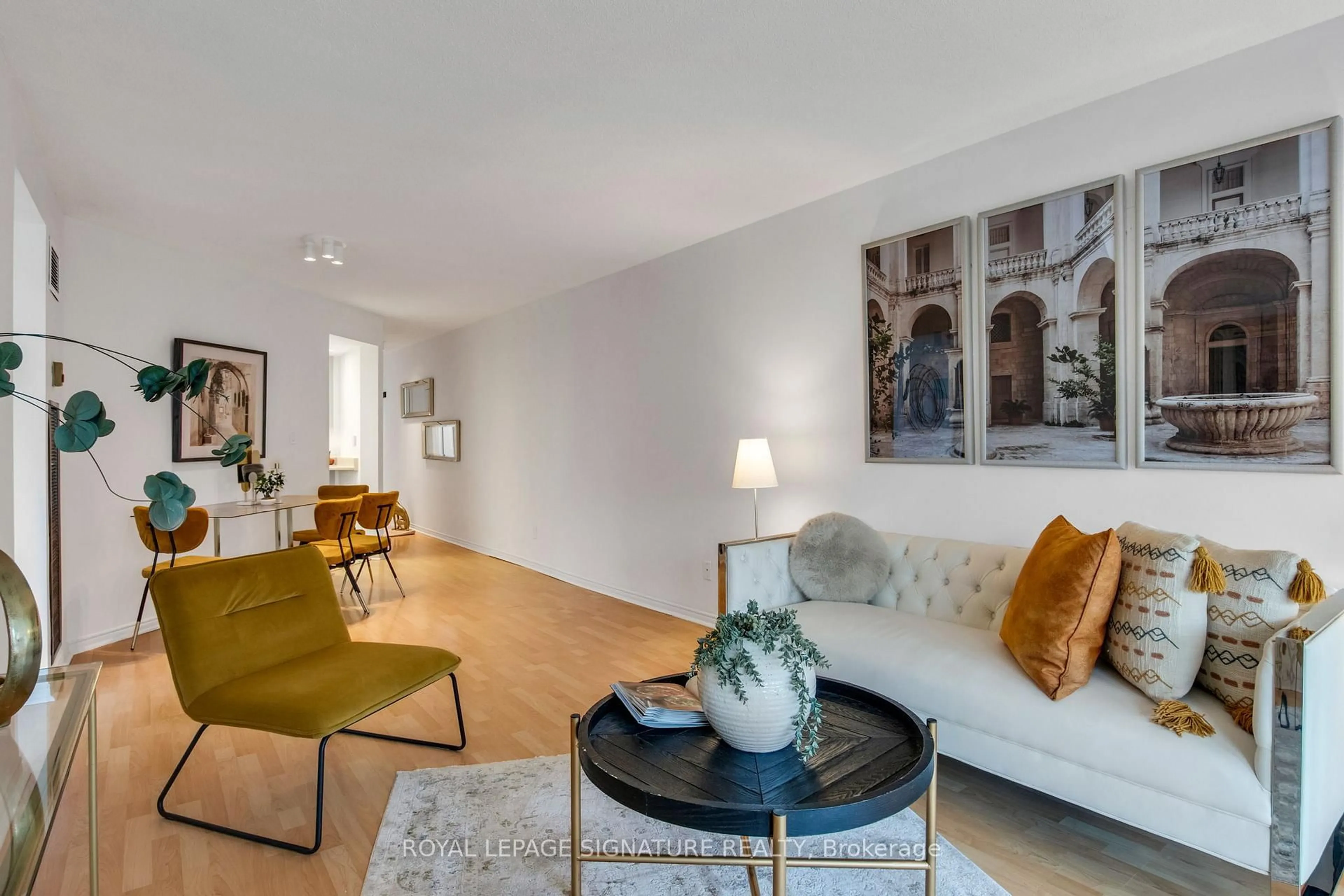 Living room with furniture, wood/laminate floor for 222 The Esplanade #525, Toronto Ontario M5A 4M8