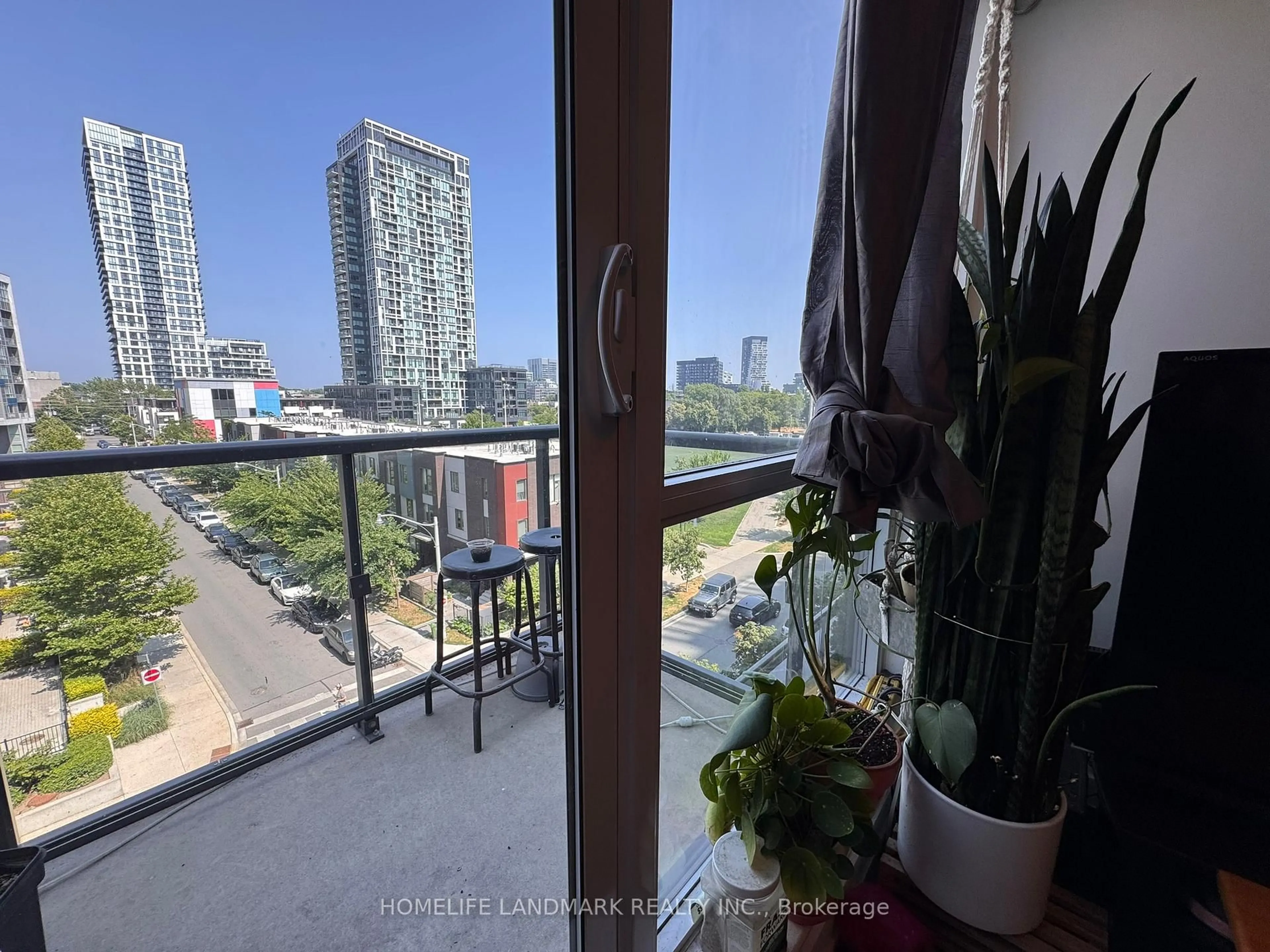 Balcony in the apartment, city buildings view from balcony for 170 Sumach St #504, Toronto Ontario M5A 0C3