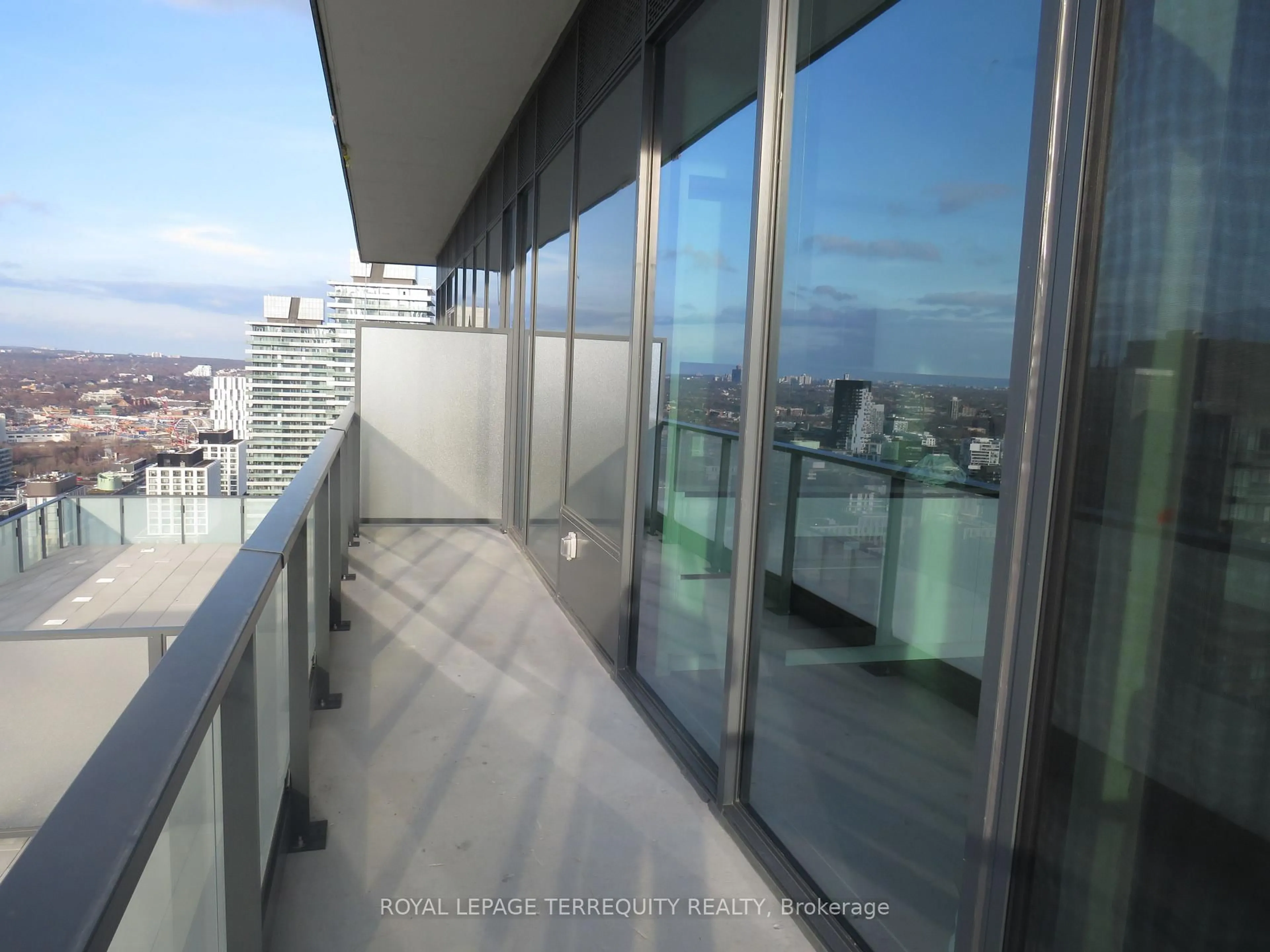 Balcony in the apartment, city buildings view from balcony for 35 Parliament St #3304, Toronto Ontario M5A 0Z5