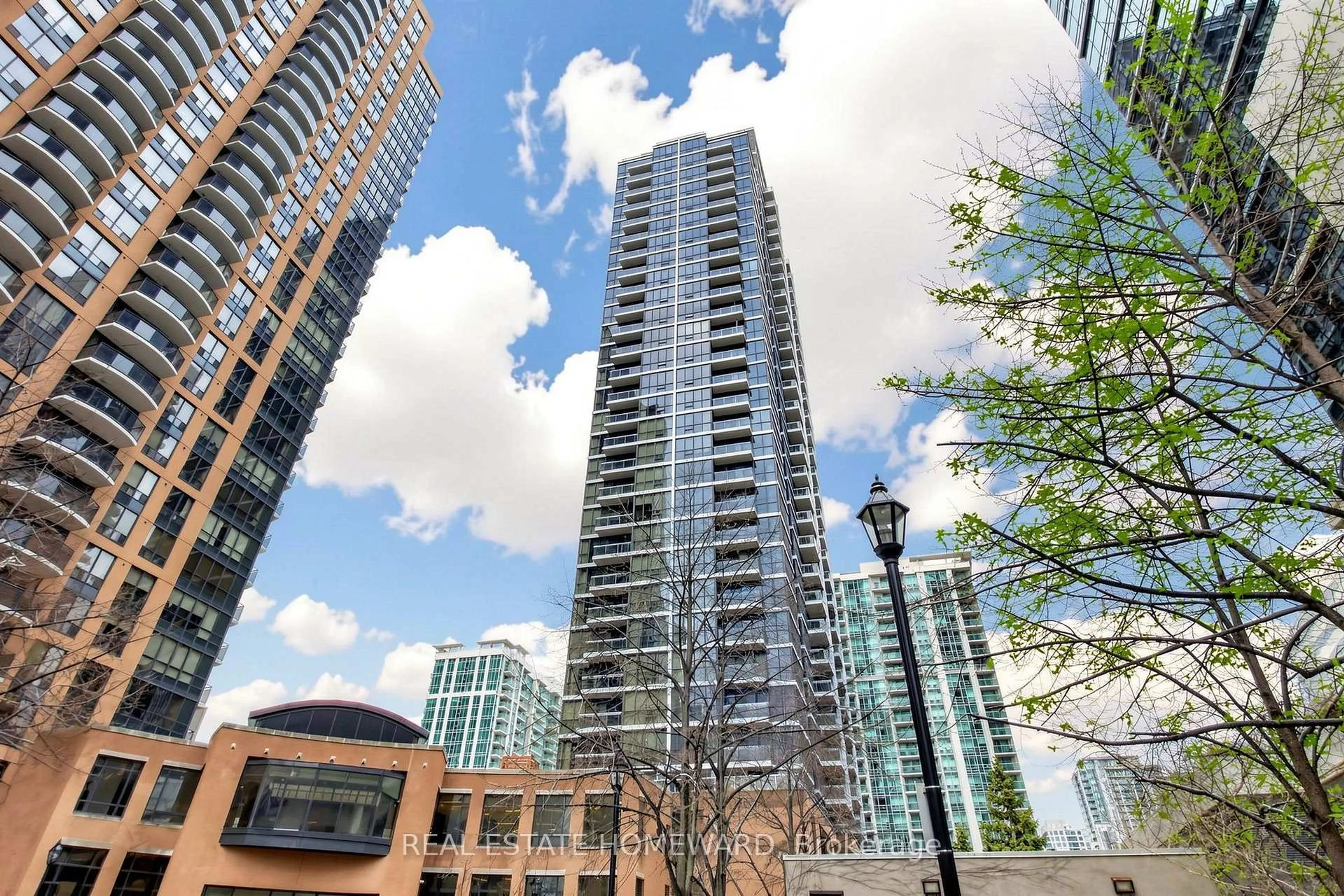 Patio, city buildings view from balcony for 23 Sheppard Ave #402, Toronto Ontario M2N 0C8