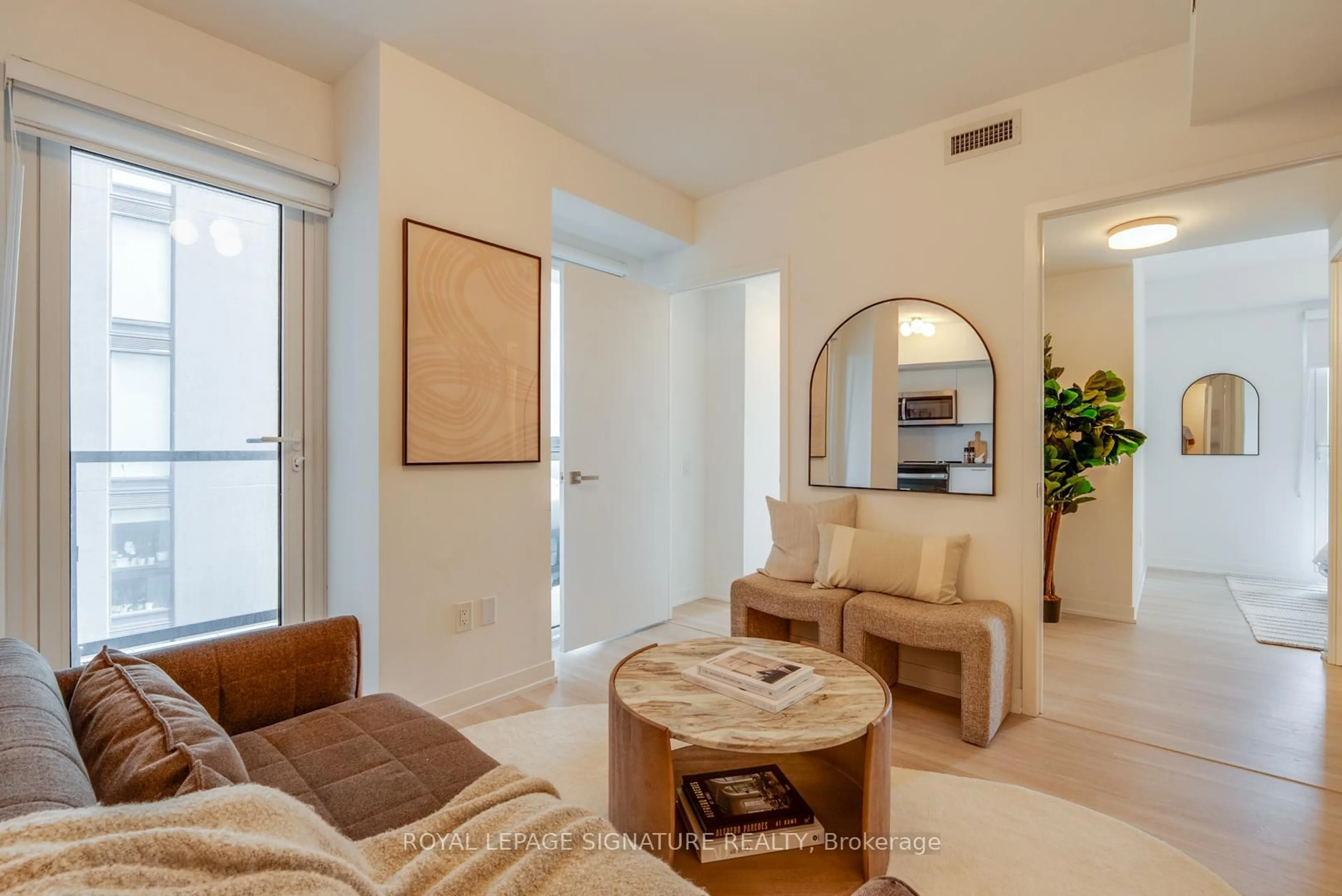 Living room with furniture, ceramic/tile floor for 500 Wilson Ave #616, Toronto Ontario M3H 0E5