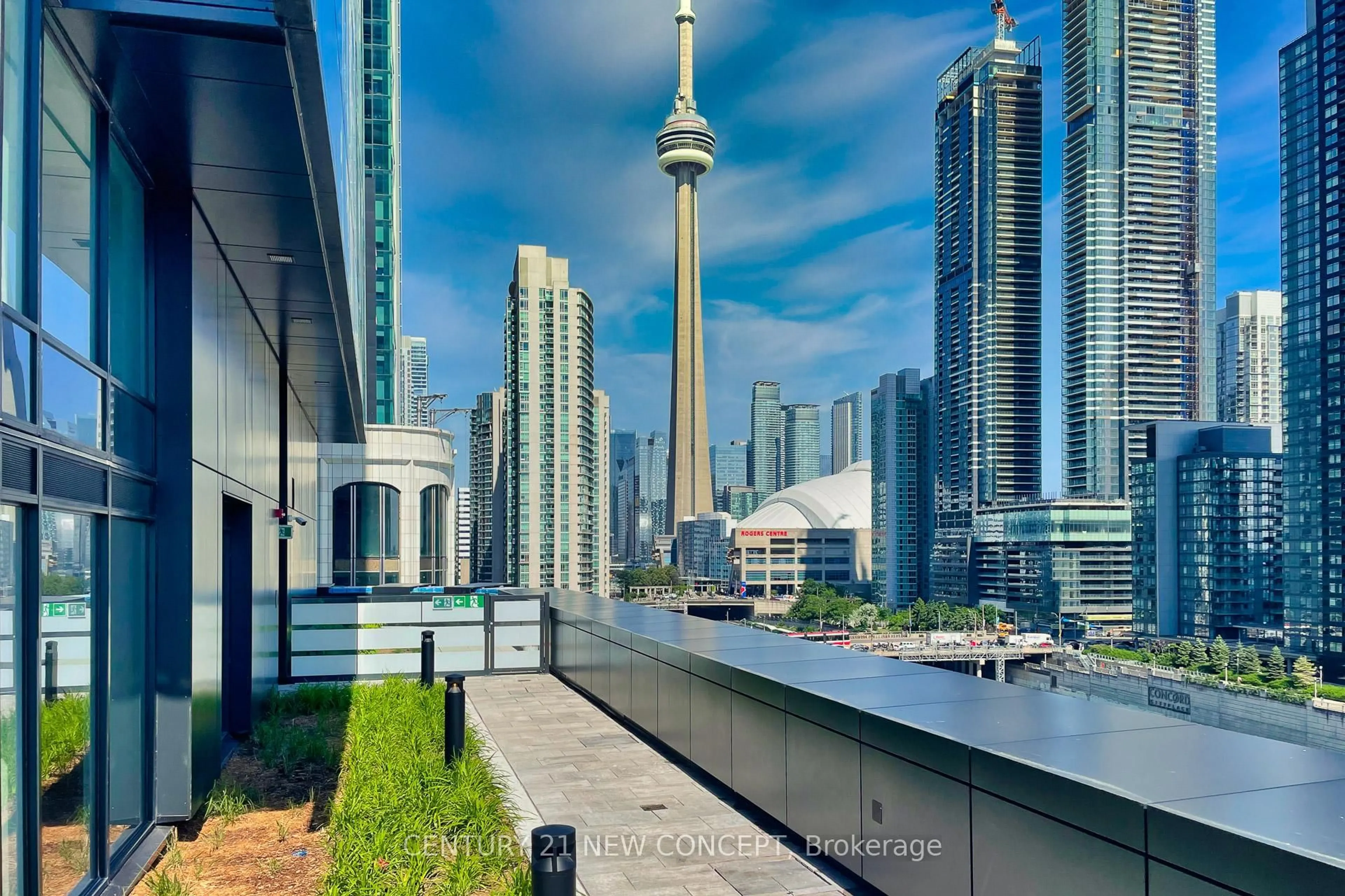 Patio, city buildings view from balcony for 480 Front St #1717, Toronto Ontario M5V 0V6