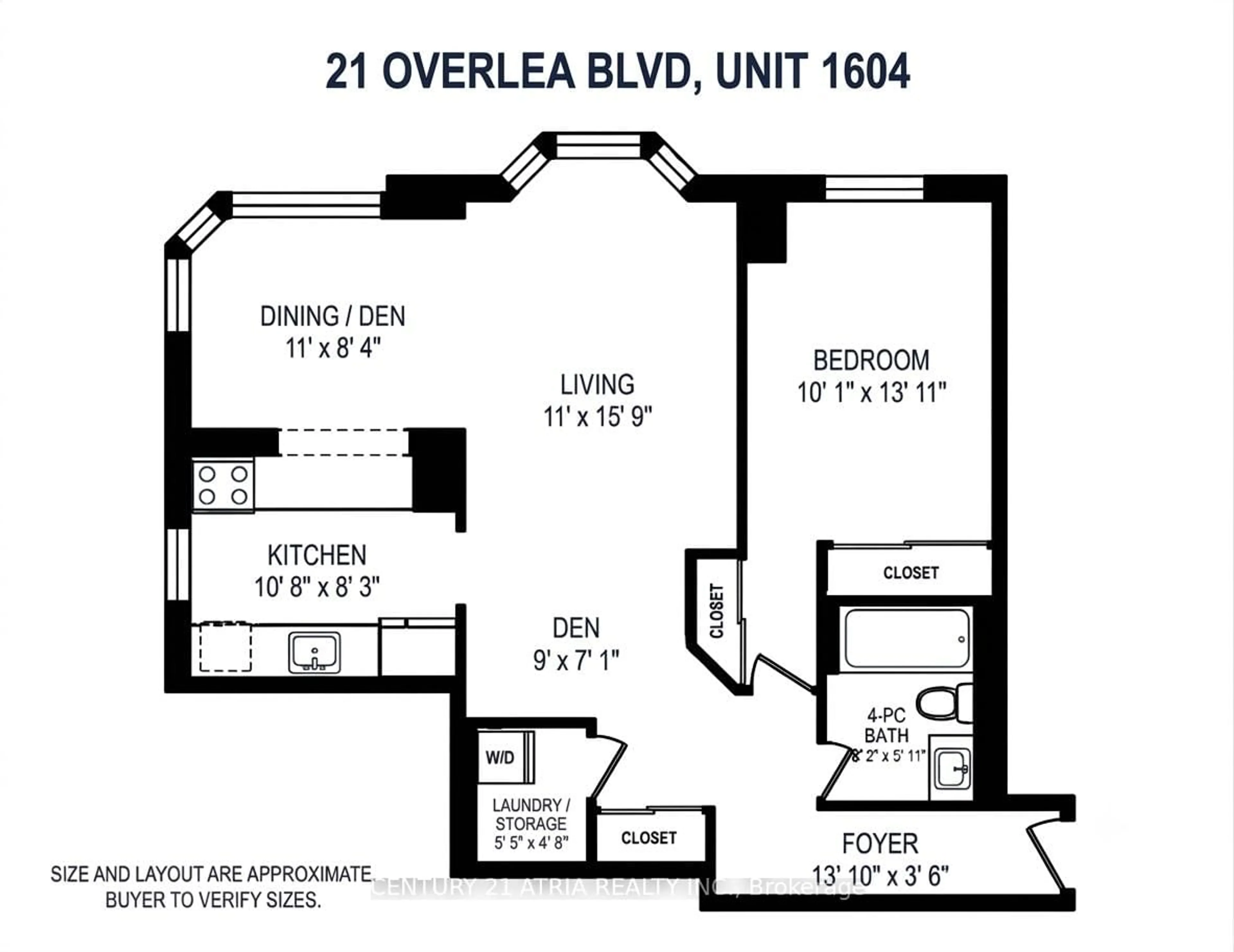 Floor plan for 21 Overlea Blvd #1604, Toronto Ontario M4H 1P2