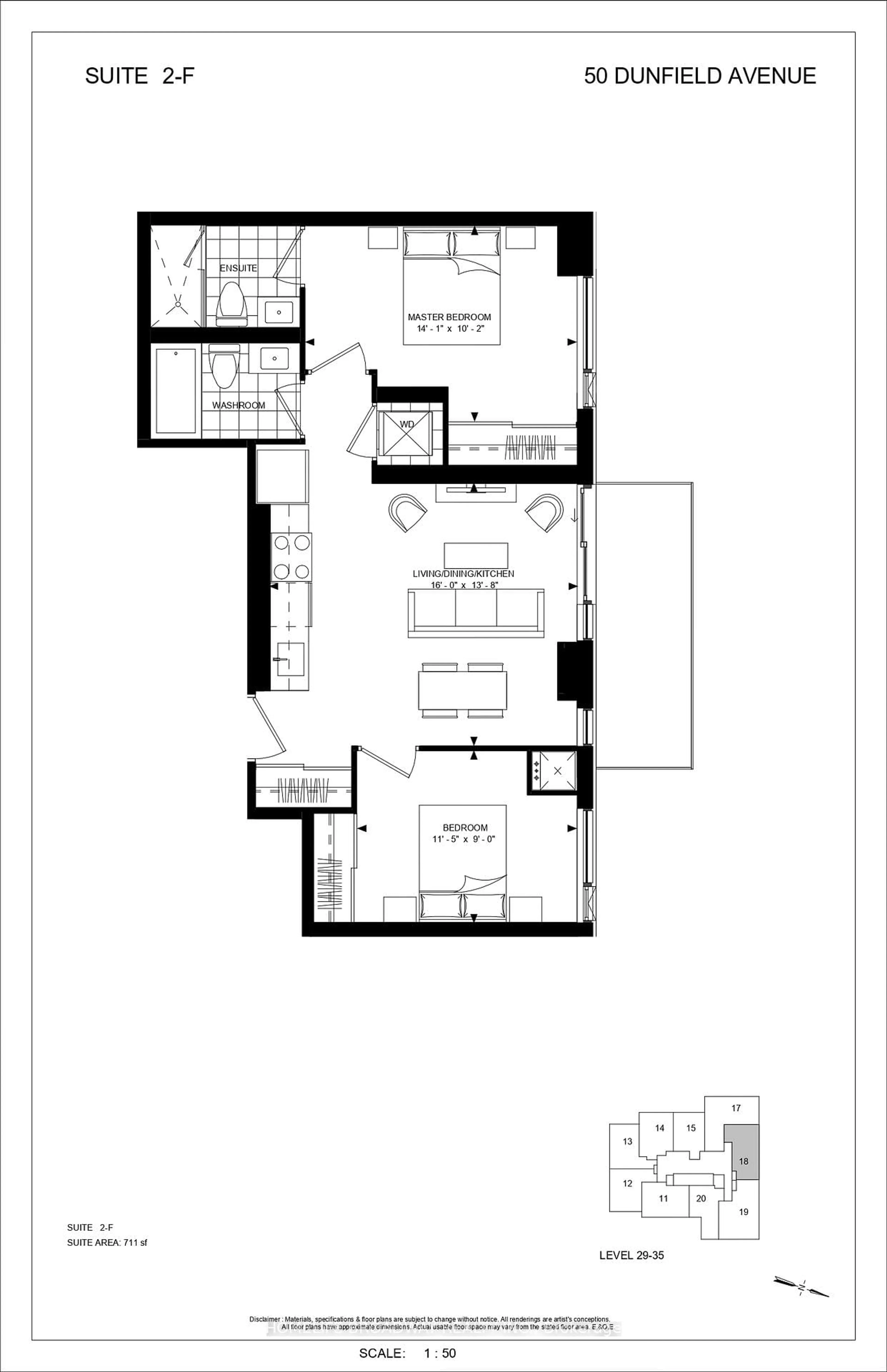 Floor plan for 50 Dunfield Ave #3018, Toronto Ontario M4S 0E4