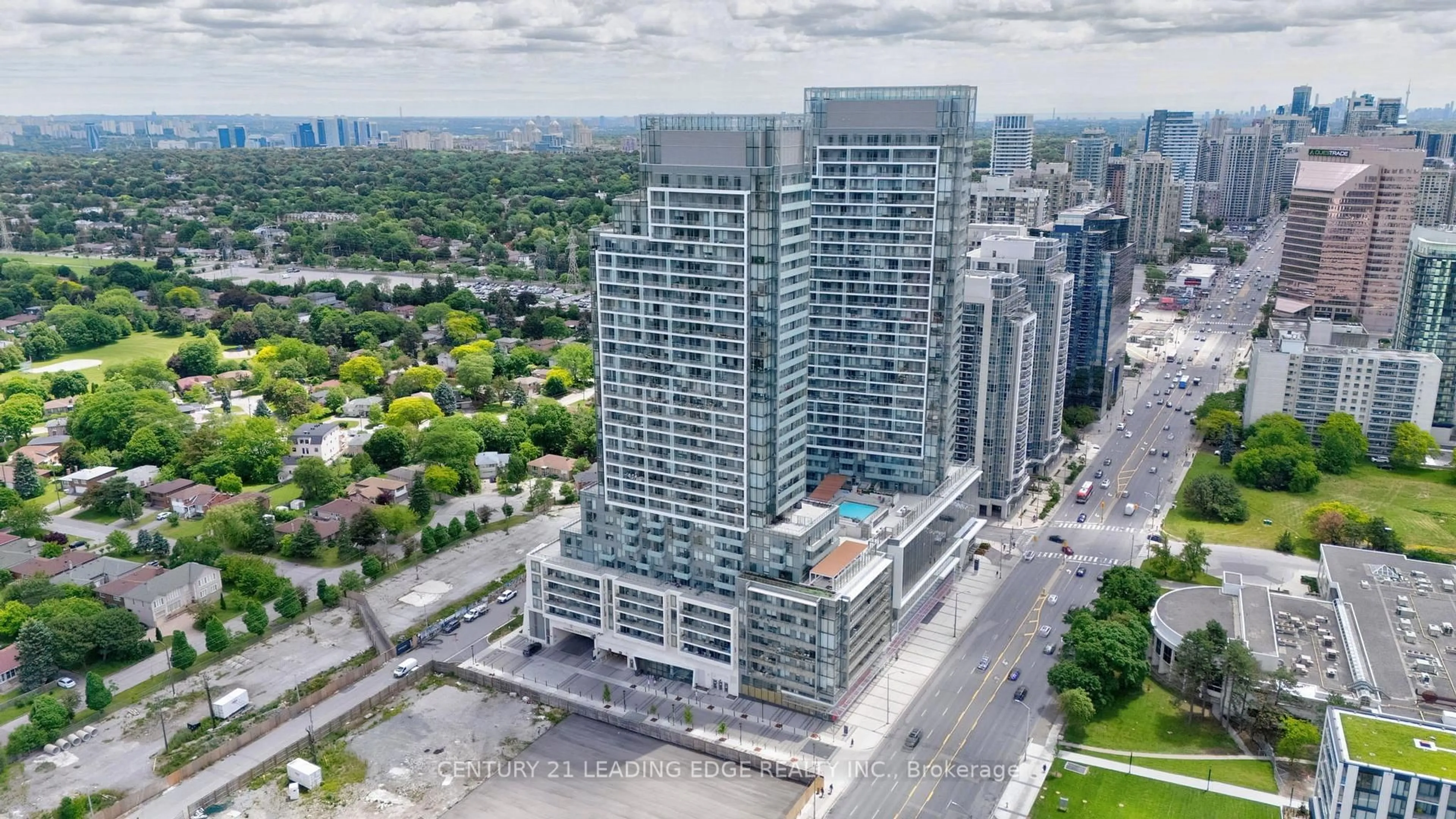 A pic from outside/outdoor area/front of a property/back of a property/a pic from drone, city buildings view from balcony for 7 Golden Lion Hts #N908, Toronto Ontario M2M 0C1