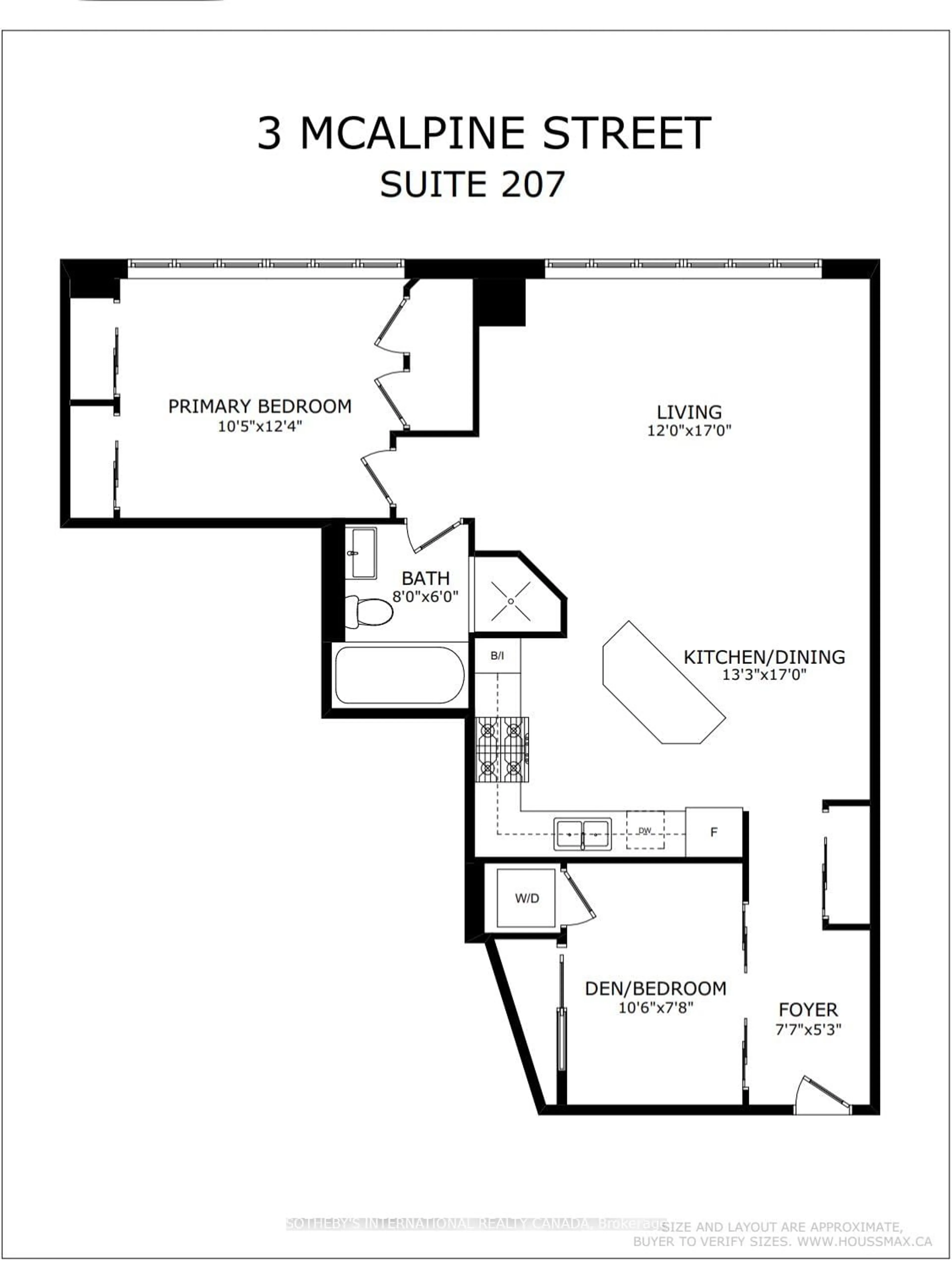 Floor plan for 3 Mcalpine St #207, Toronto Ontario M5R 3T5