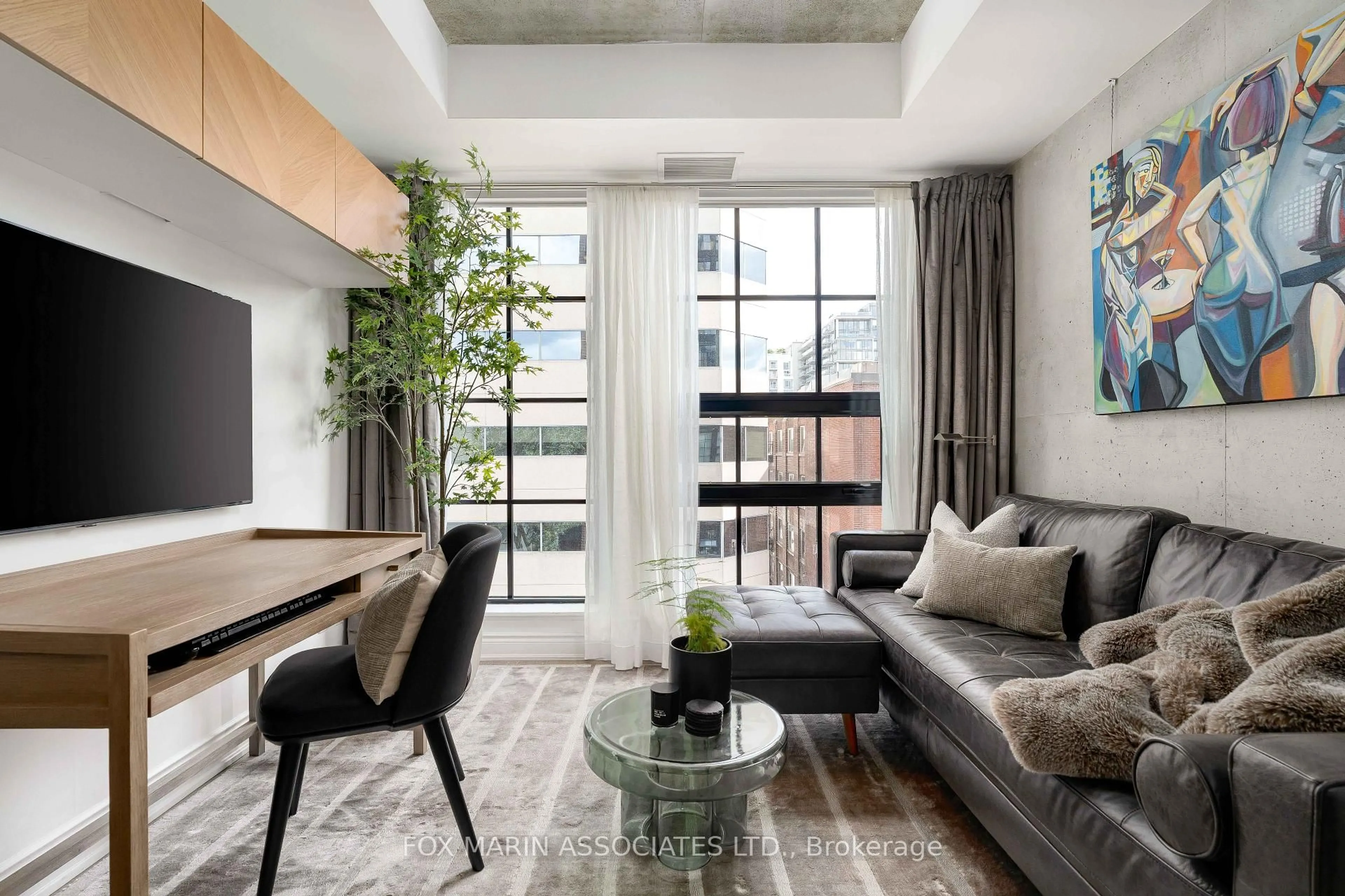 Living room with furniture, cement floor for 608 Richmond St #404, Toronto Ontario M5V 0N9